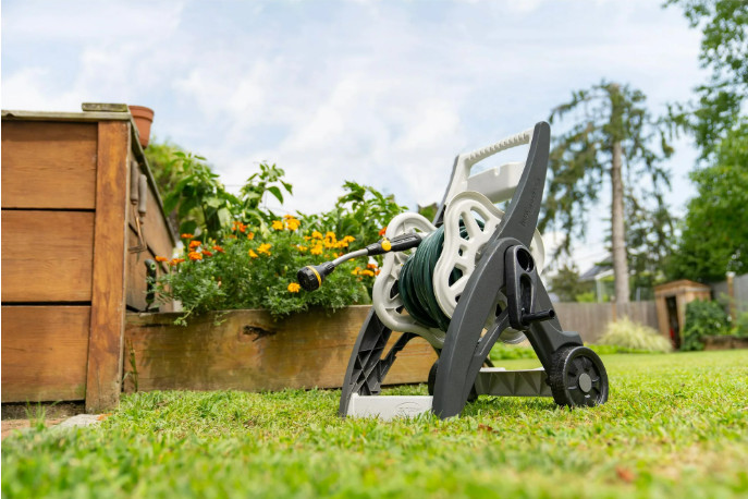 Hosemobile 175 ft Hose Reel Cart with Leader Hose, Gray Taupe