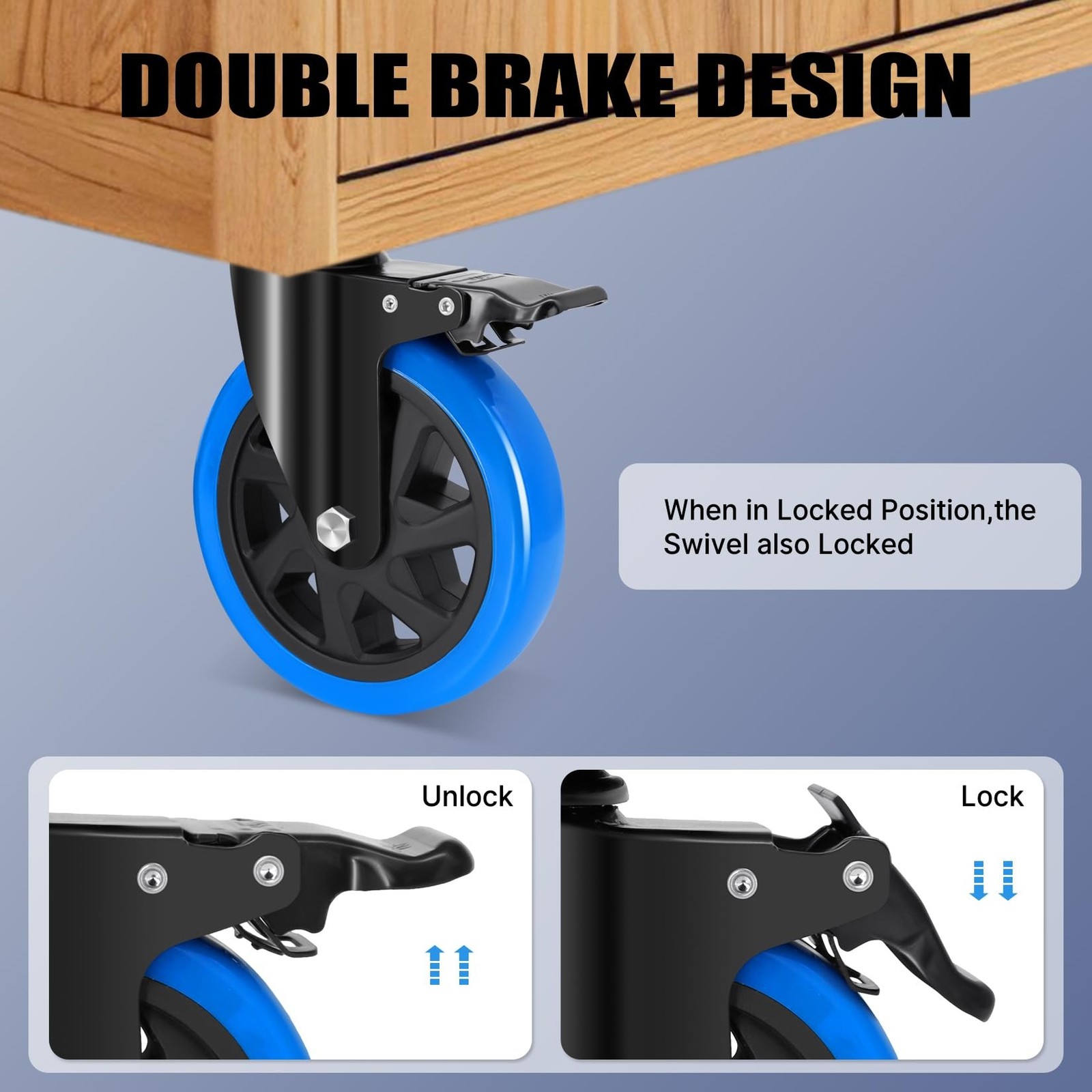 6 Inch Casters Set of 4 Heavy Duty with Safety Double Brake, Swivel Caster Wh...