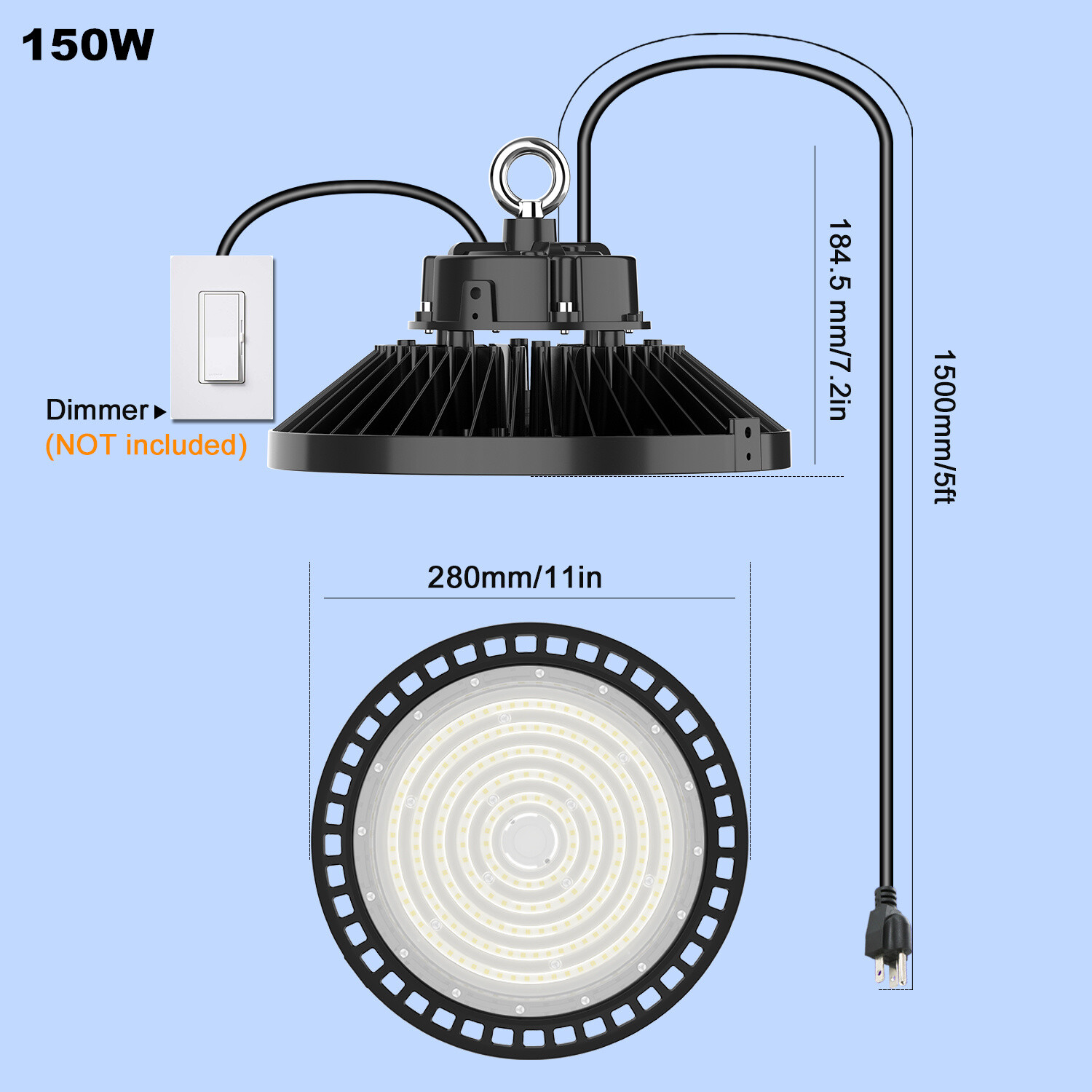 8Pack ETL UFO LED High Bay Light 150W 5000K Dimmable IP65 for Warehouse Gym Shop