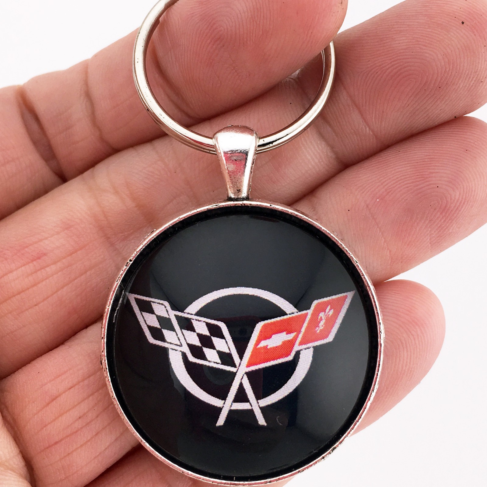 Vintage Chevy C5 Corvette Flag Emblem Wheel Center Cap 1.2" Diameter Keychain