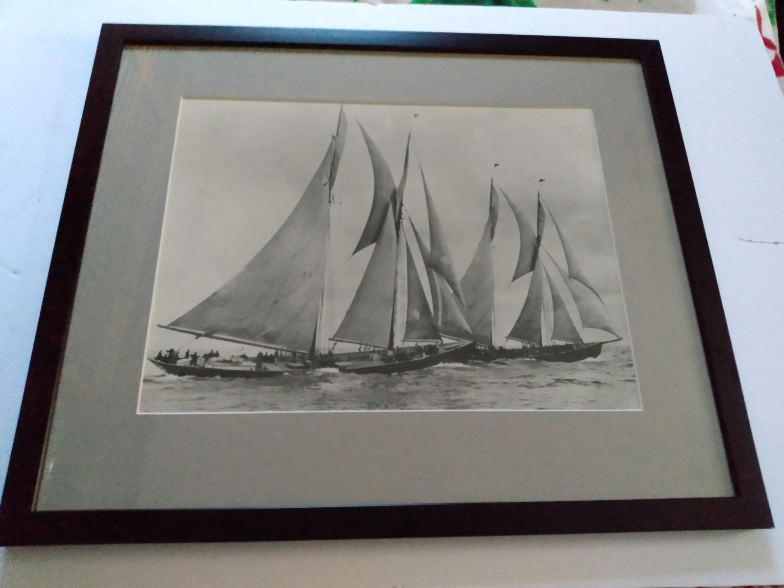 Scarce 1938 Schooners Bluenose and Gertrude Thebauld Racing Framed Photograph