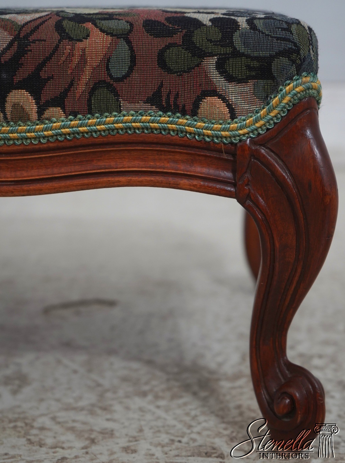 70447: Vintage Country French Mahogany Upholstered Footstool