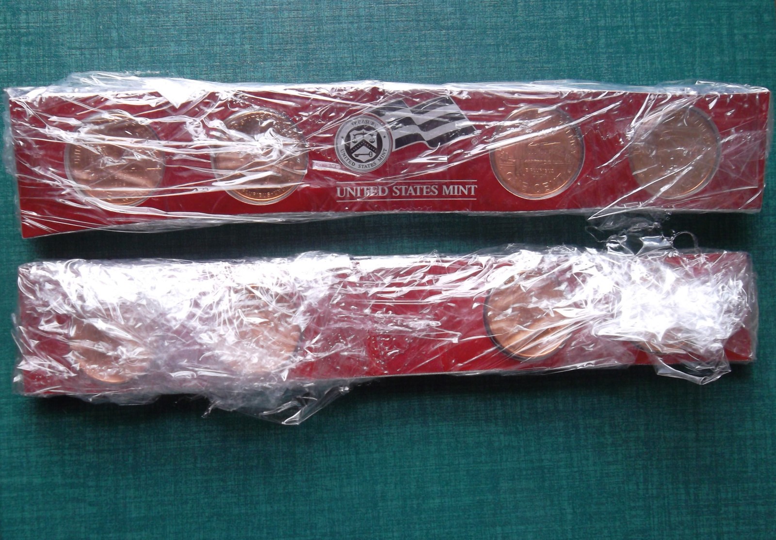 2009-P&D satin finish Uncirculated Lincoln cents: 8-coin set in two Mint strips