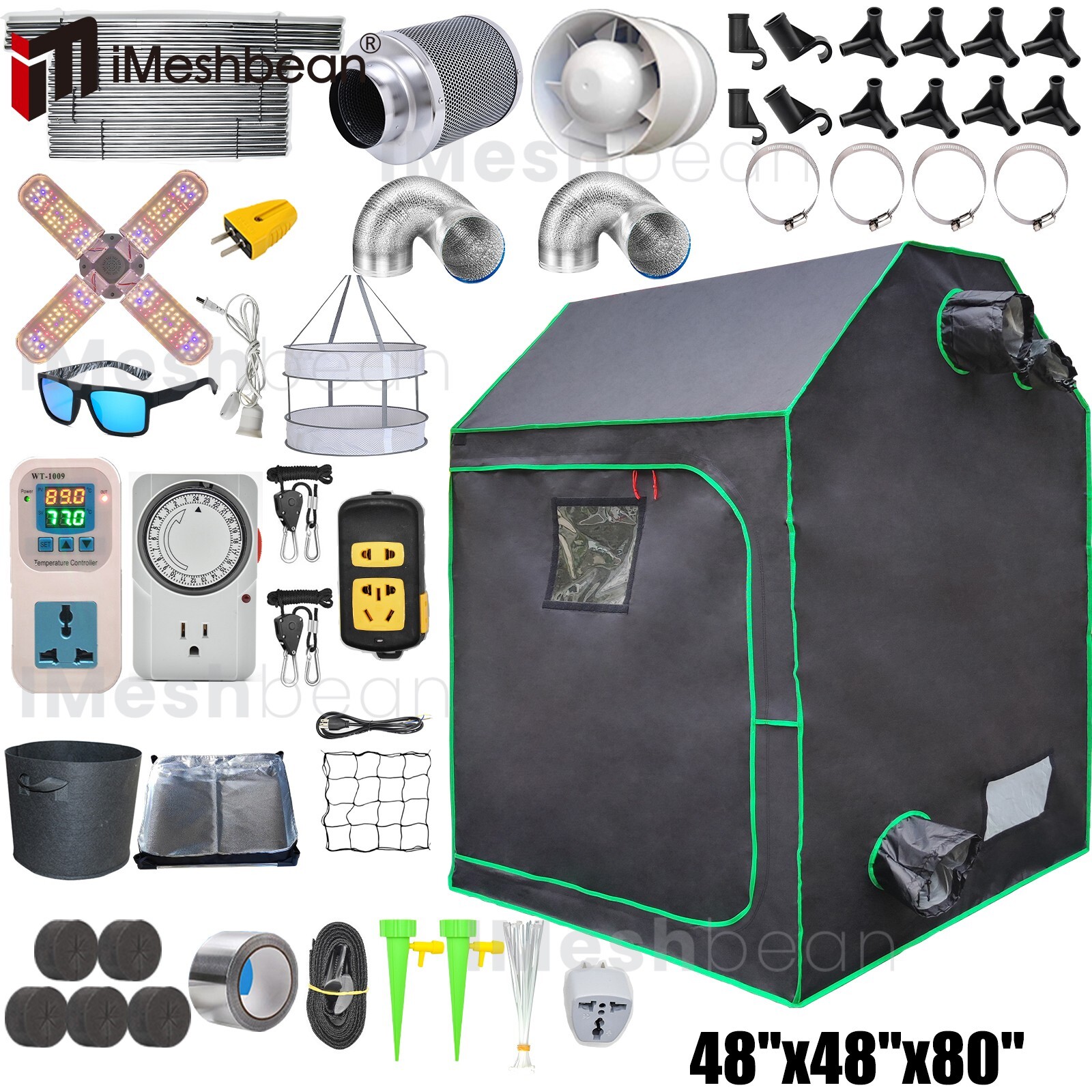 48"x48"x80" Complete Roof Grow Tent Kit w/LED Full Spectrum Grow Light+Air Filte