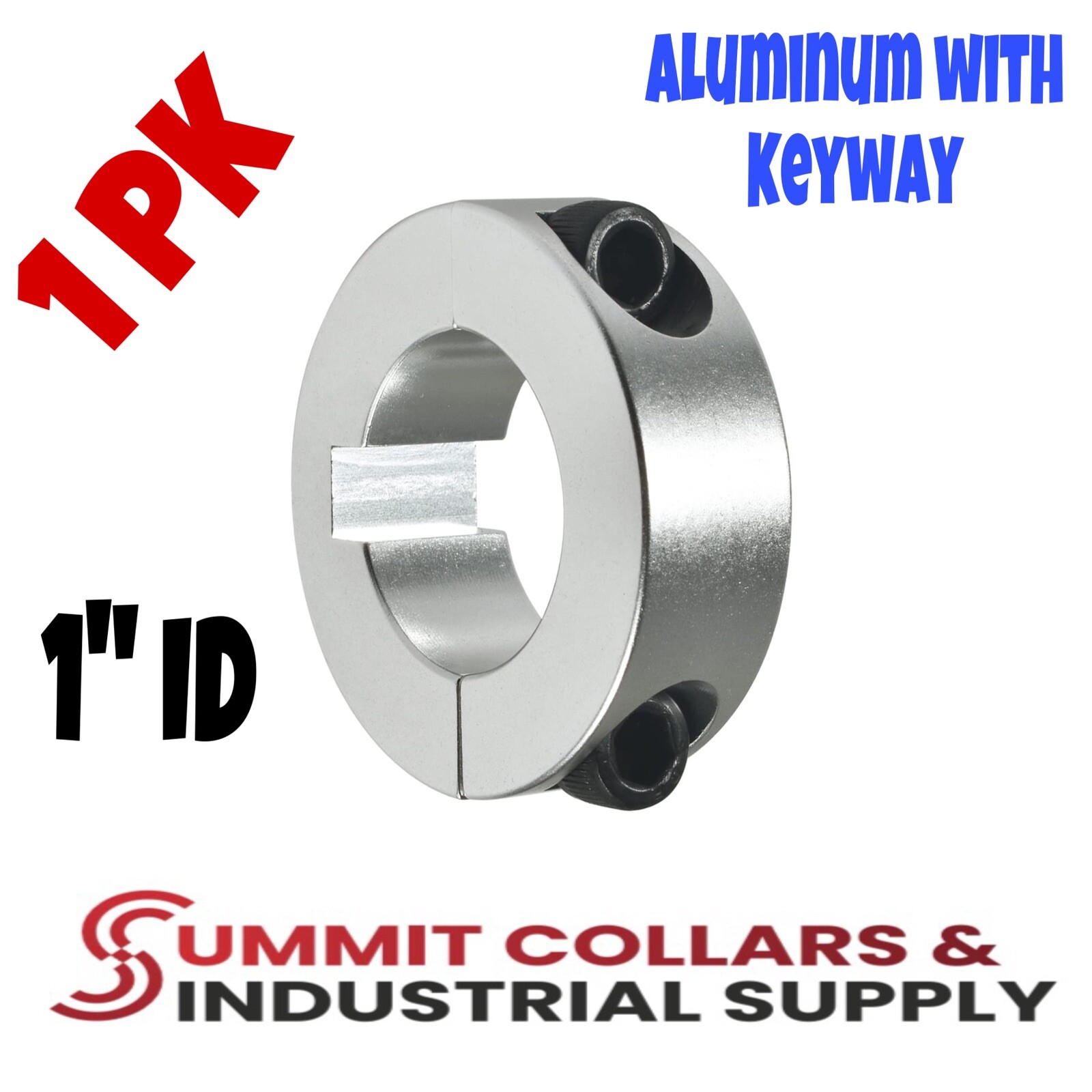 1” Aluminum Double Split Shaft Collar with Keyway (1PK)
