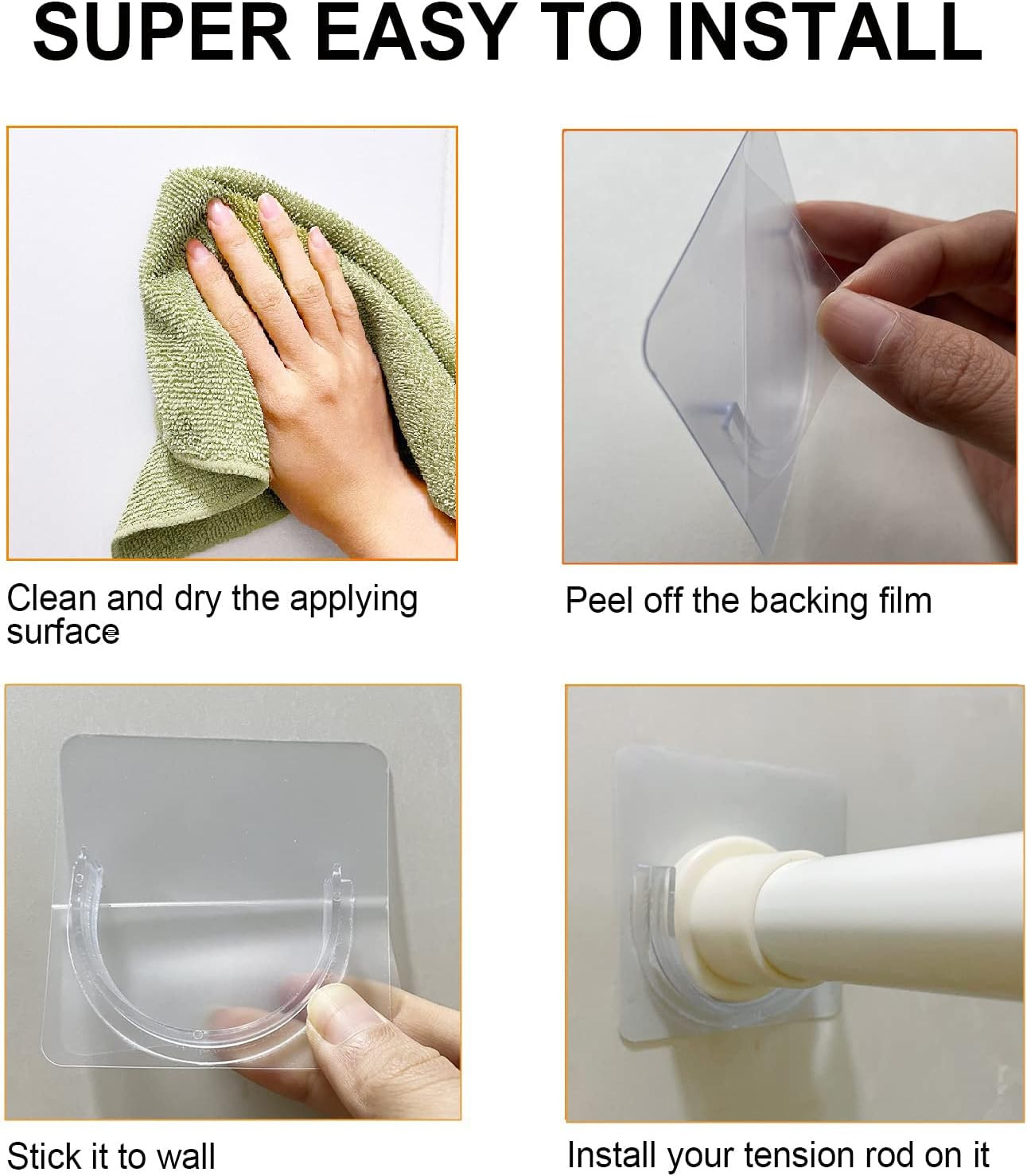 Shower Rod Holder, 2 Packs Tension Curtain Rod Bracket No Drilling, Adhesive Sho