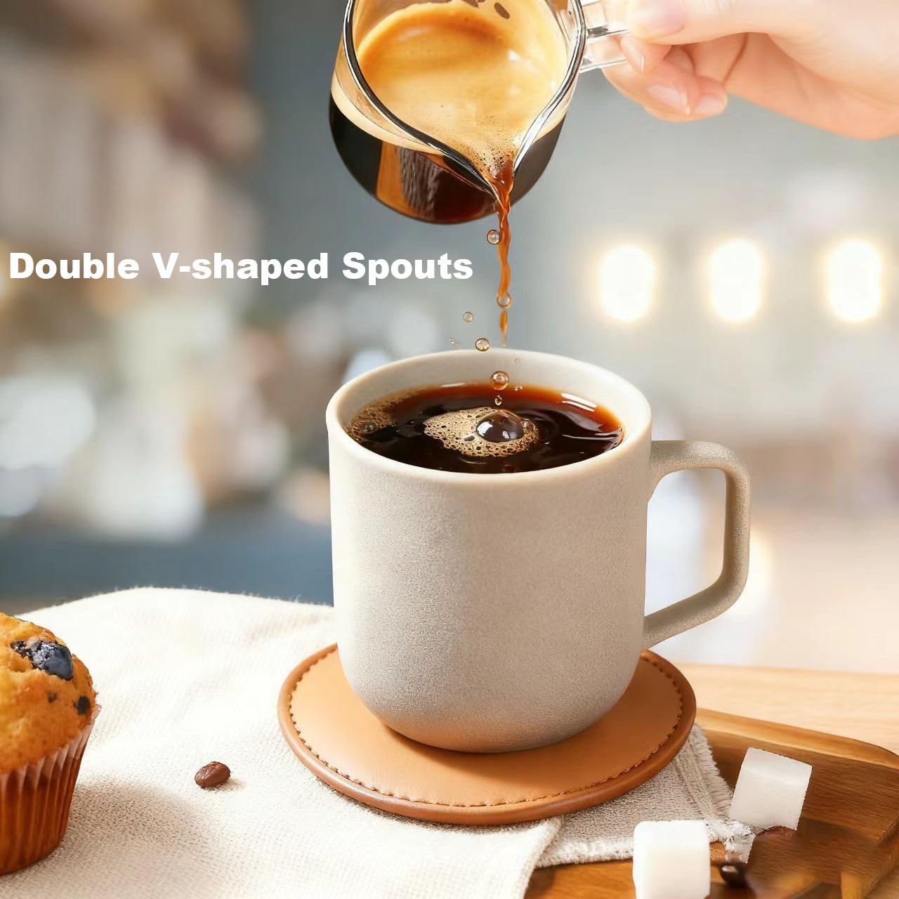 5 OZ Espresso Cups Set of 2, Double Spouts Cups, Shot Glasses, Milk Cup with ...