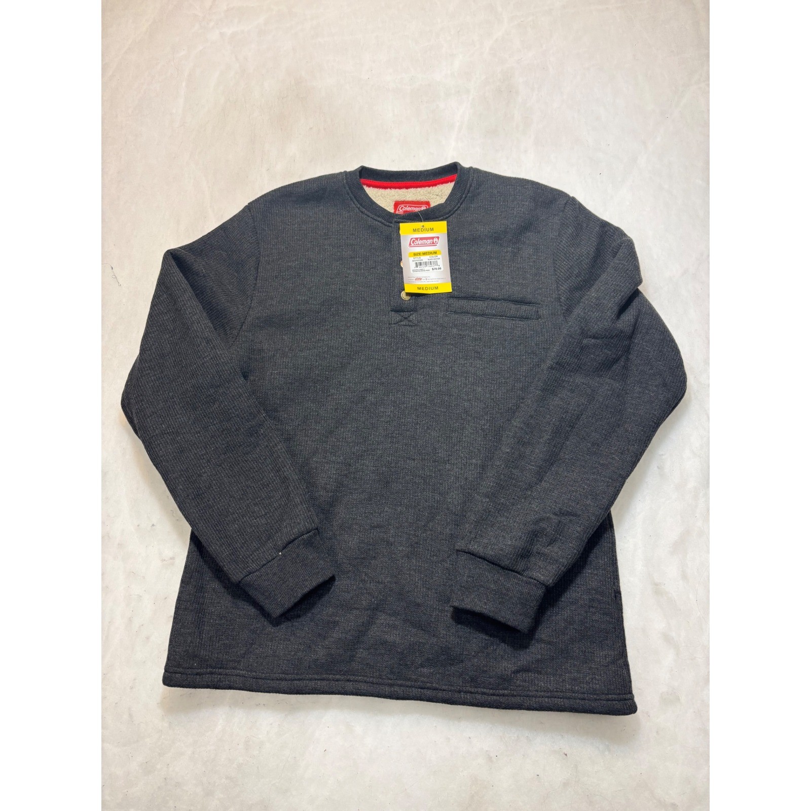 Coleman Sherpa Lined Henley Shirt Charcoal Gray Long Sleeve Mens Medium