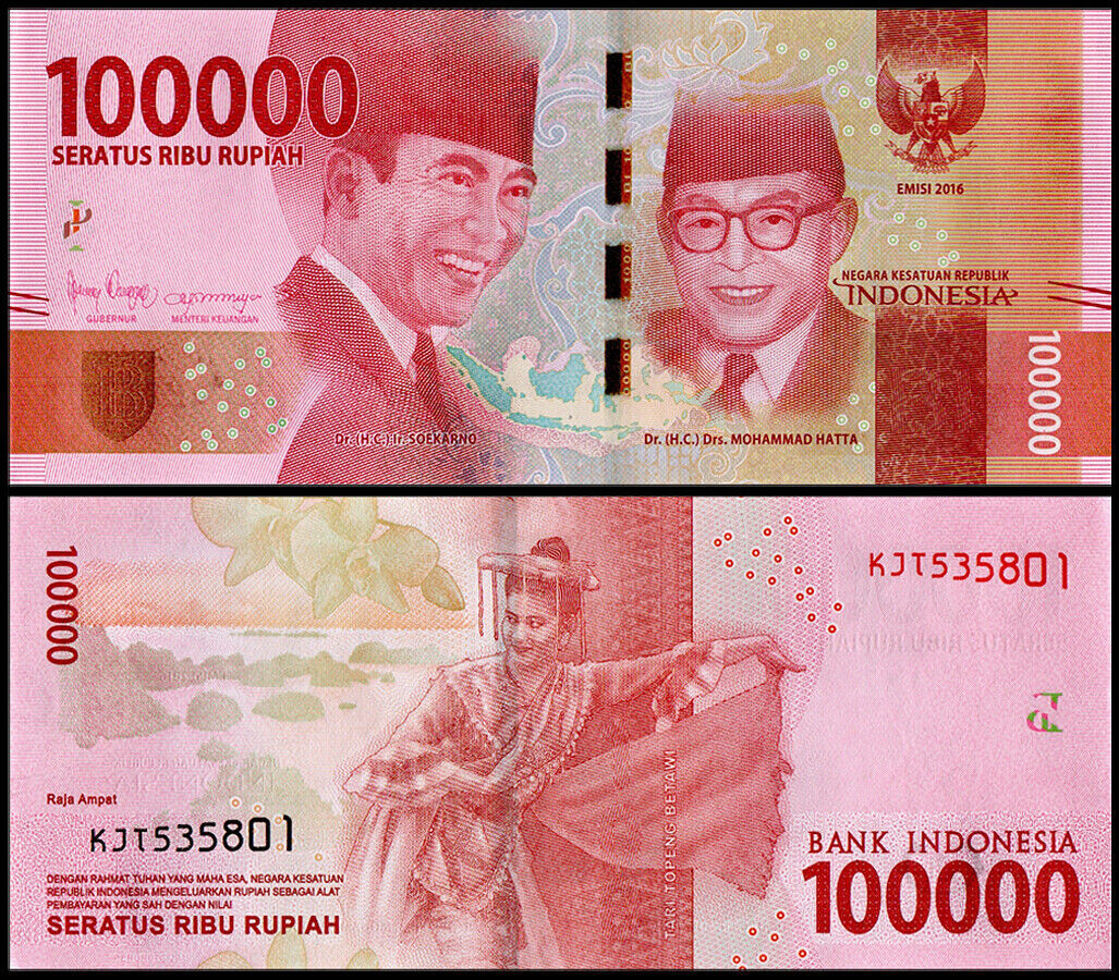 INDONESIAN RUPIAH 100,000 X 10 = 1 Million (1,000,000) IDR CIRCULATED INDONESIA