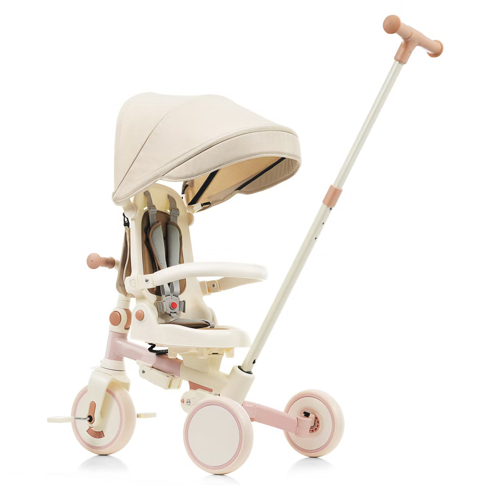 7-in-1 Foldable Toddler Tricycle with Adjustable Parent Handle, Removable Pedal,