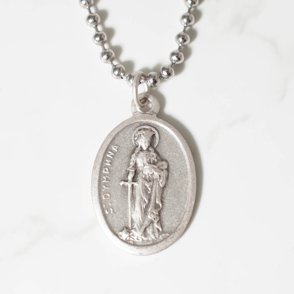 Saint St Dymphna Medal Necklace Patron Saint Of Stress And Anxiety Made In Italy