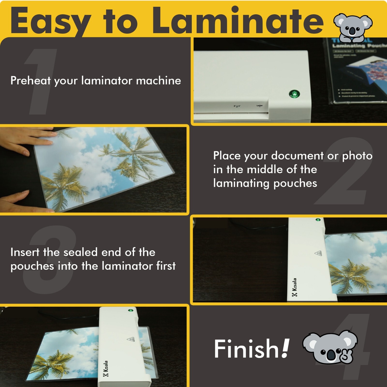 KOALA Thermal Laminating Pouches 9"x11.5" Clear 3Mil Laminate Sheets 25 Counts