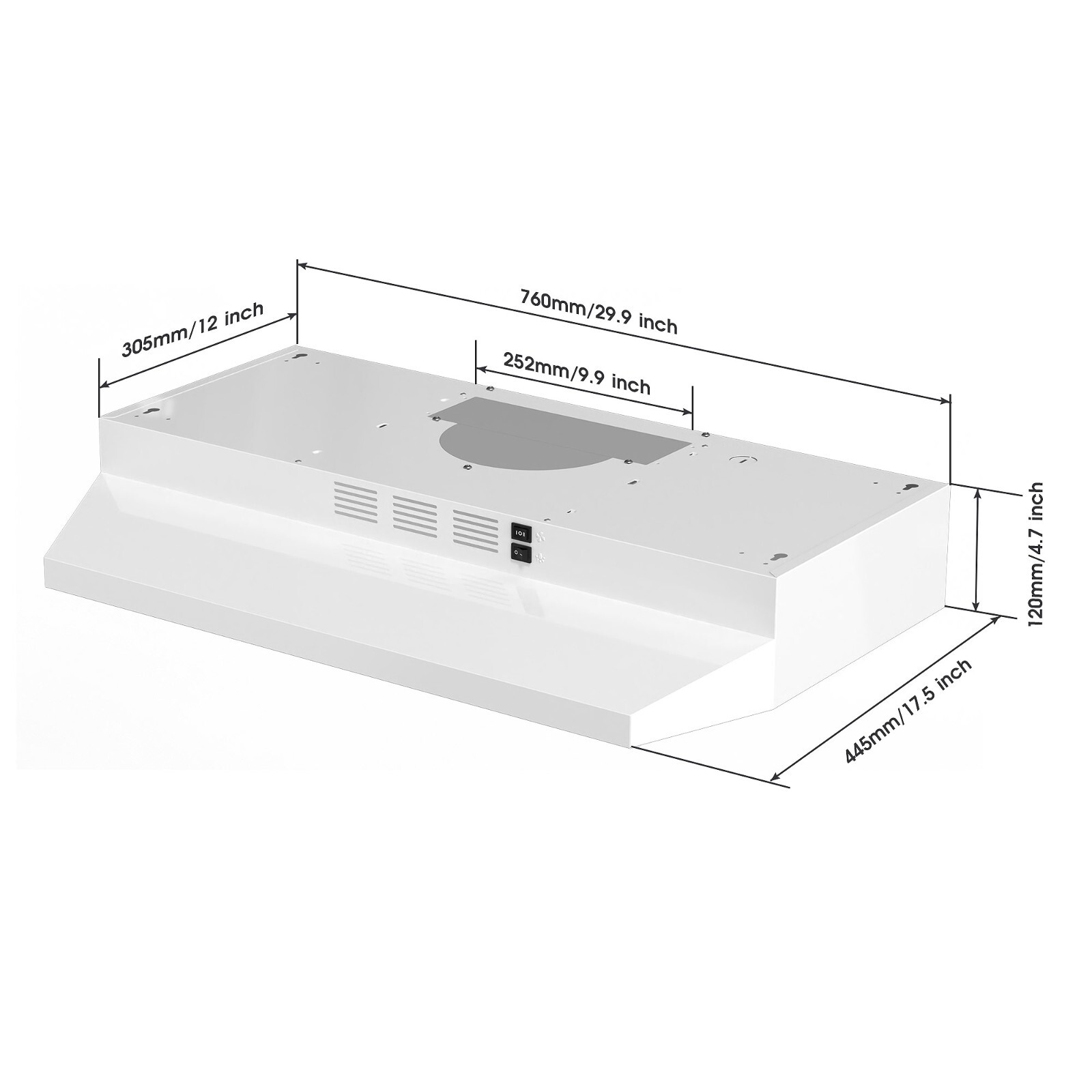 30 inch Under Cabinet Range Hood 230CFM Ducted/Ductless White Painted w/LED New