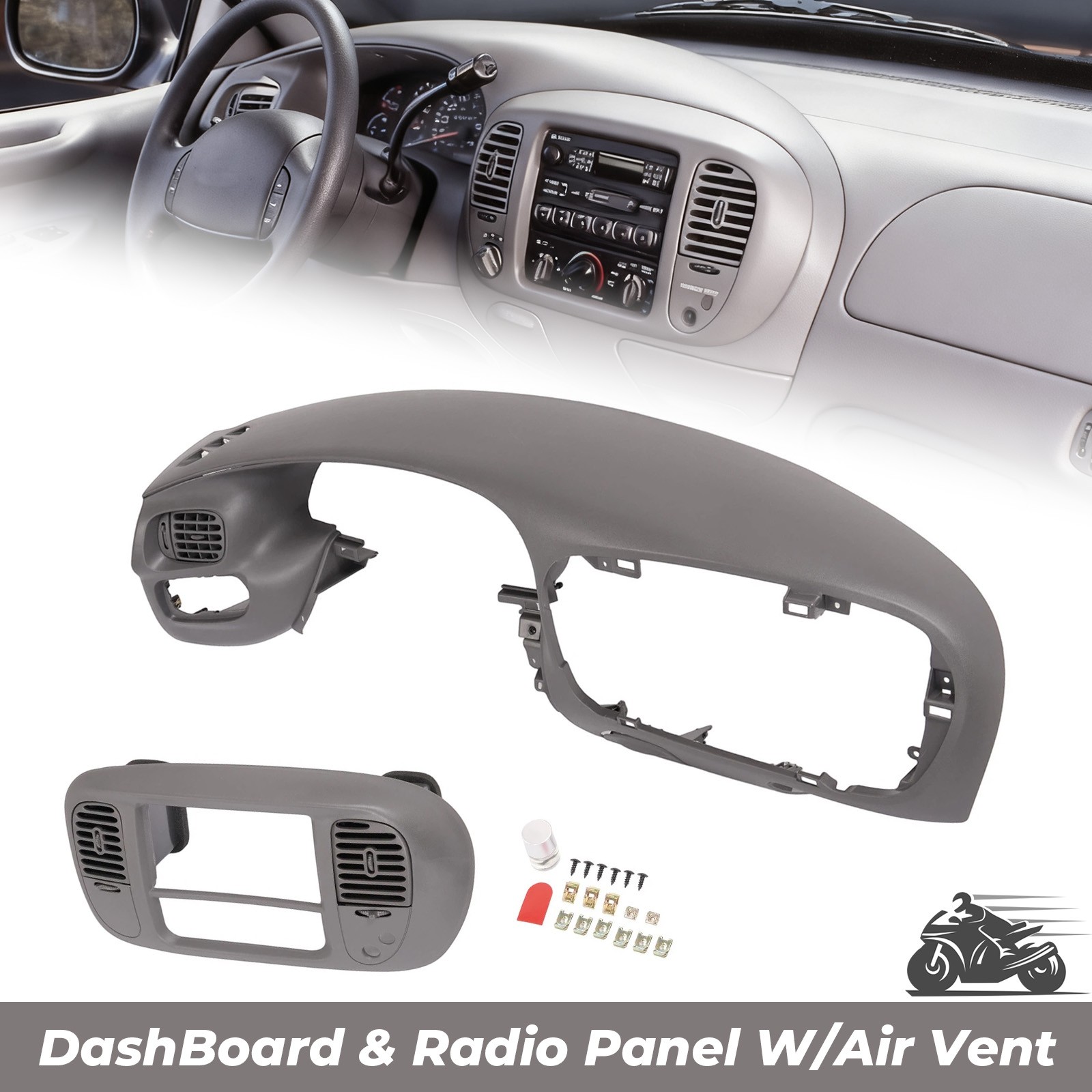 Gray DashBoard & Radio Panel For Ford F150 Expedition 1997-2003 Dash Bezel Pad
