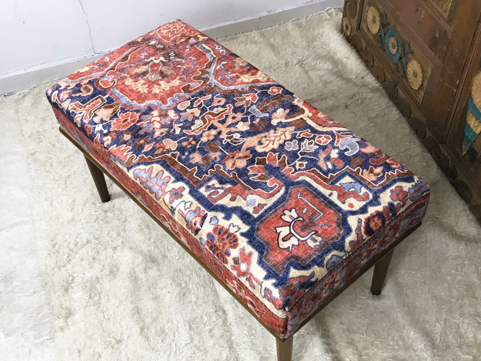 Handmade Kilim Upholstered Ottoman Footstool Piano Entryway Bedroom Bench
