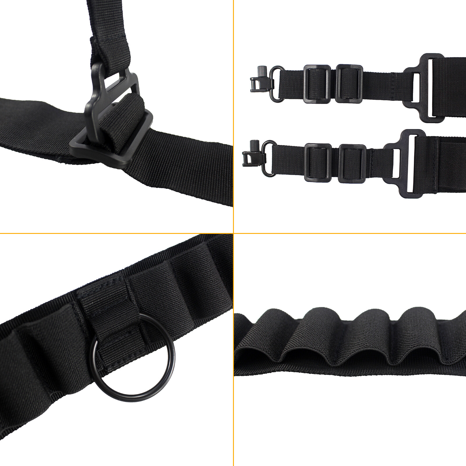 Black Shotgun Sling 2 Point Non-Slip Adjustable Ammo Sling with 16 Shell Holder