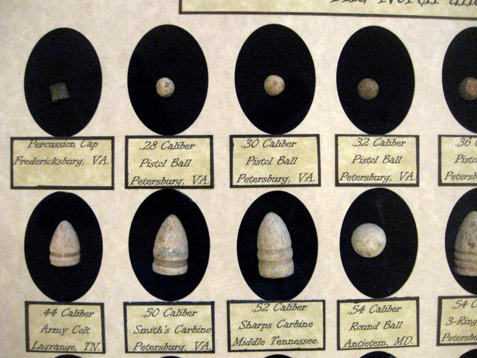 Civil War Relics 36 Authentic Bullets in Matted Display Case with COA