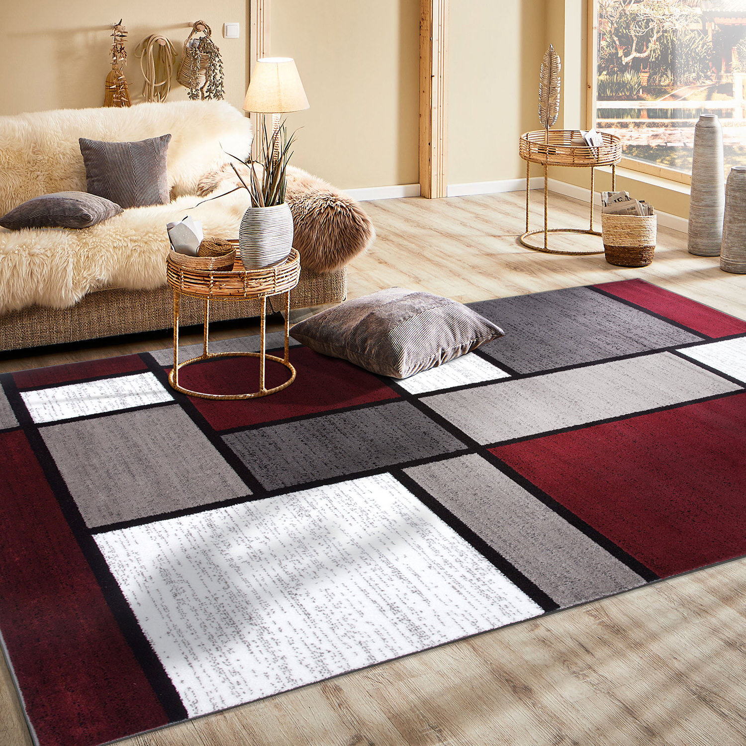 Rugshop Area Rug Contemporary Modern Boxed Color Block Rugs for Living Room 8X10