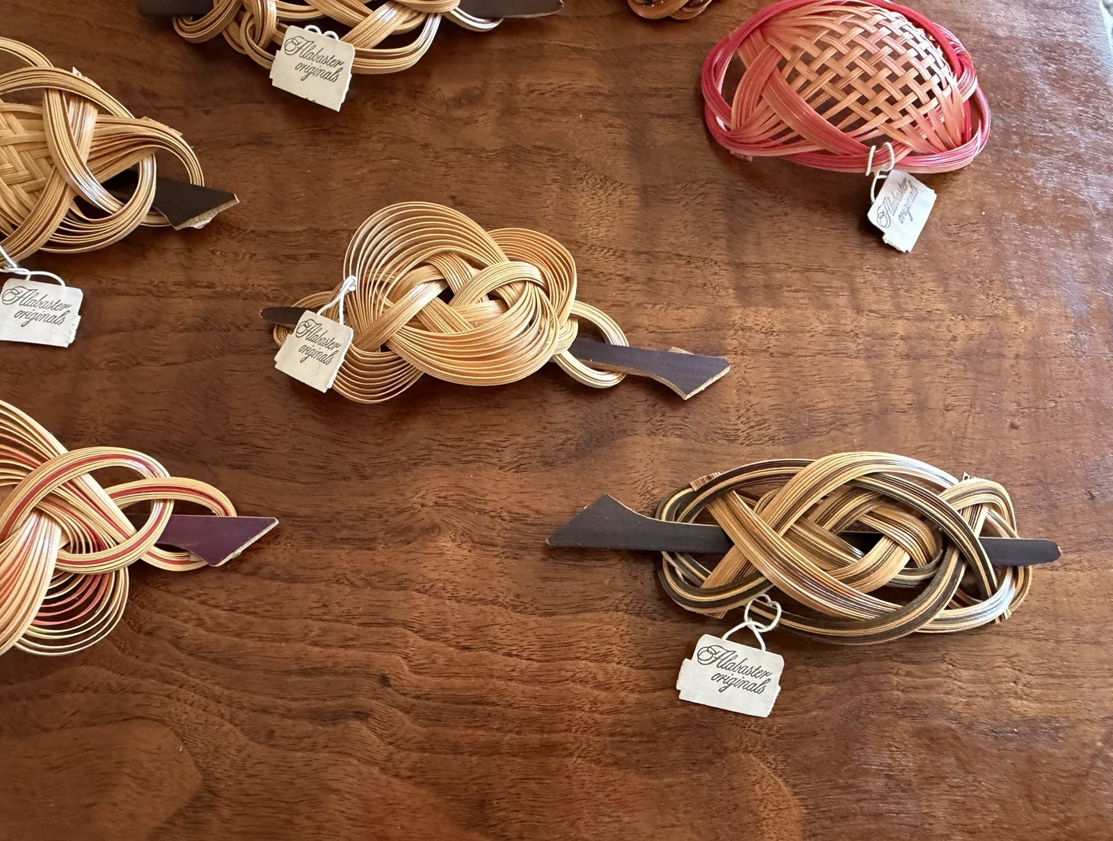 Vintage Lot of 7 Alabaster Originals Wood Bamboo Hair Berets Old Stock Japan