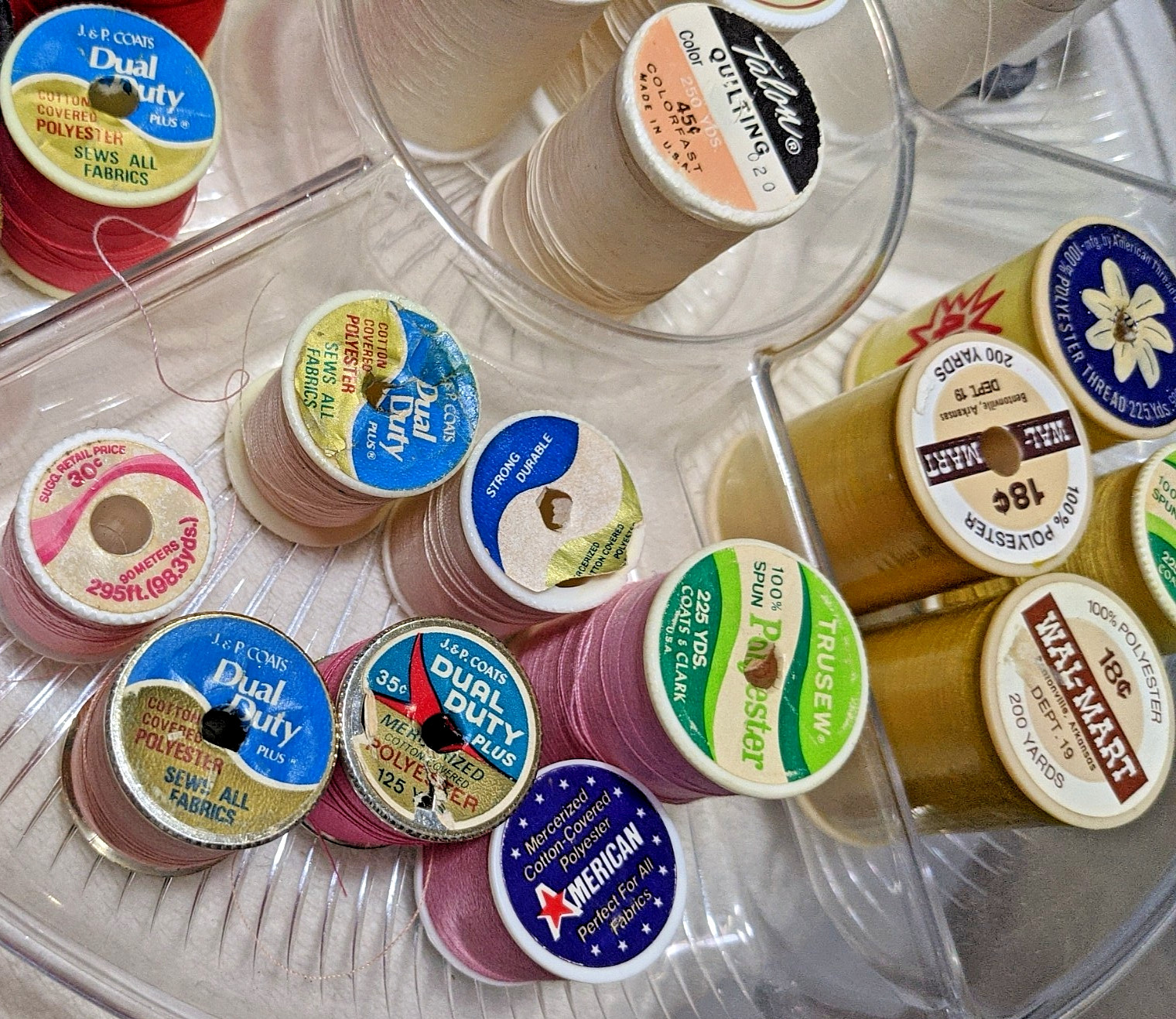 Lot of 50+ Polyester & Cotton Mixed Brand & Colors New & Used Threads