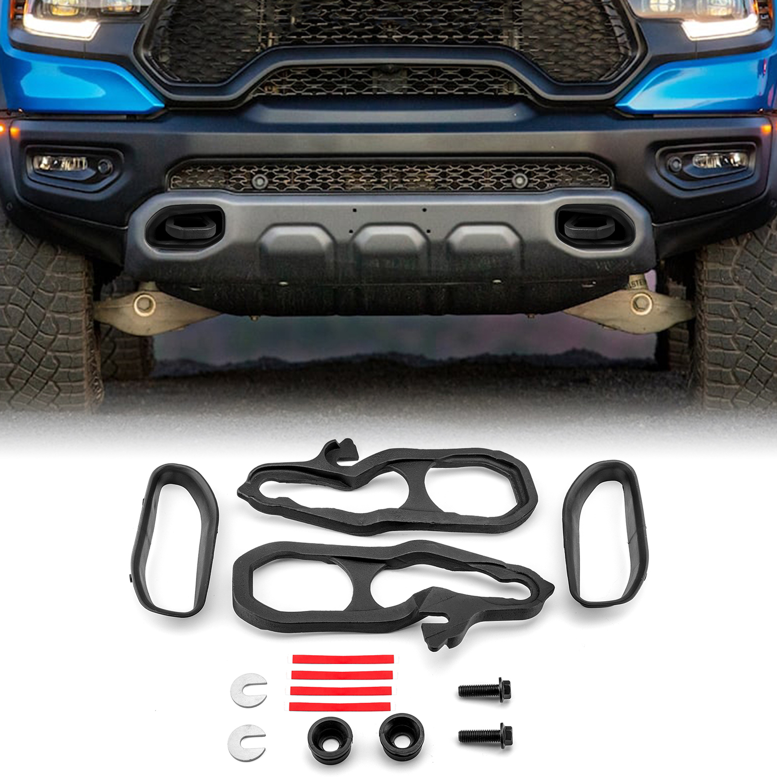 Heavy Duty Front Tow Hooks +Bezels For Ram 1500 DT 2019 2020 2021 2022 2023 2024