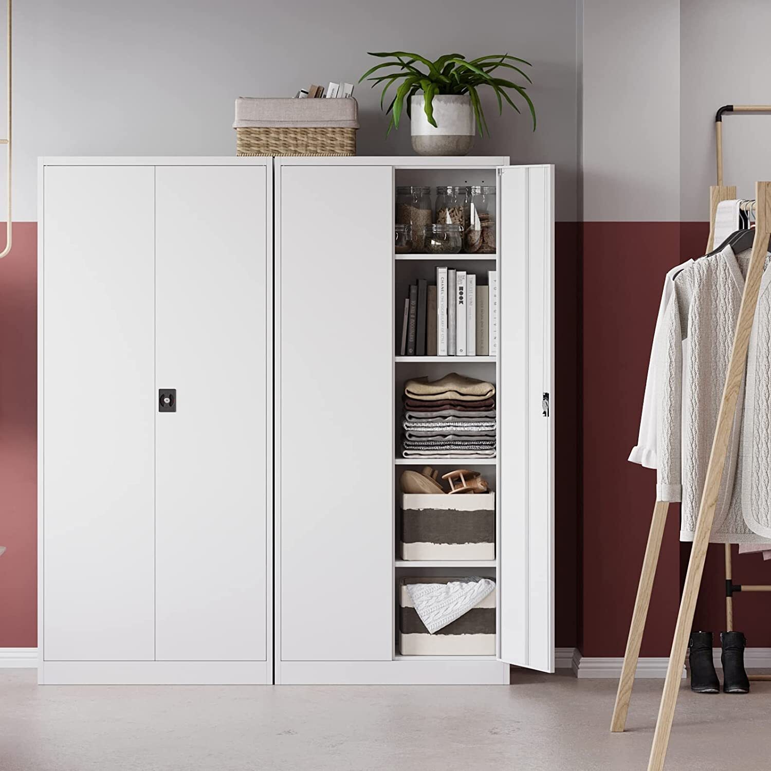 Metal Storage Cabinet,71” Tall Garage Cabinet w/Locking Doors Adjustable Shelves