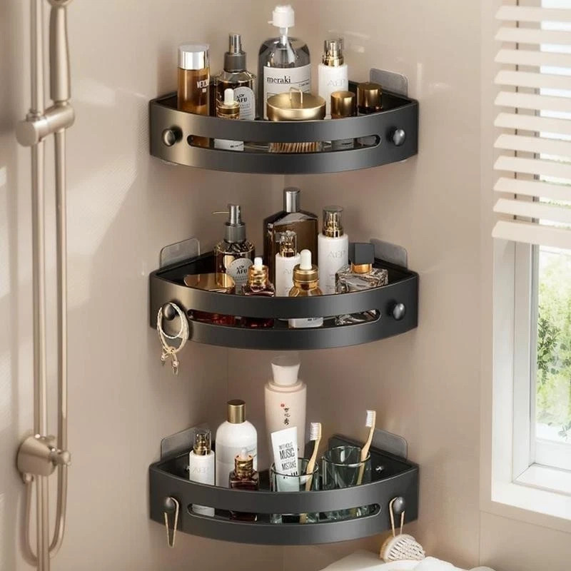 3 Tier Corner Shower Caddy Shelf Bathroom Corner Bath Storage Holder with 6 Hook