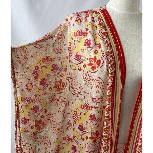 Belle by Kim Gravel Boho Sheer Paisley Kimono Cardigan Women Size 1X Orange