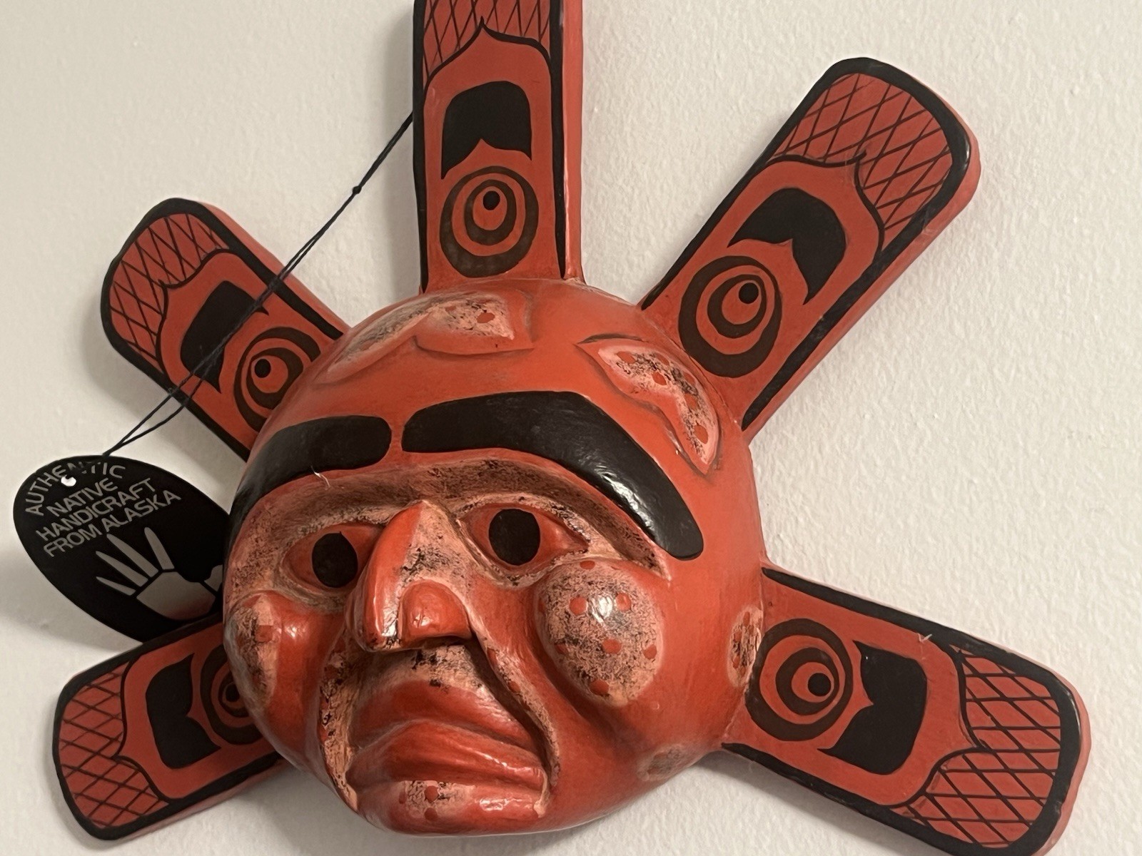 Signed Alaskan Native Artist Pacific NW COAST HAND CARVED SUN MASK Vintage