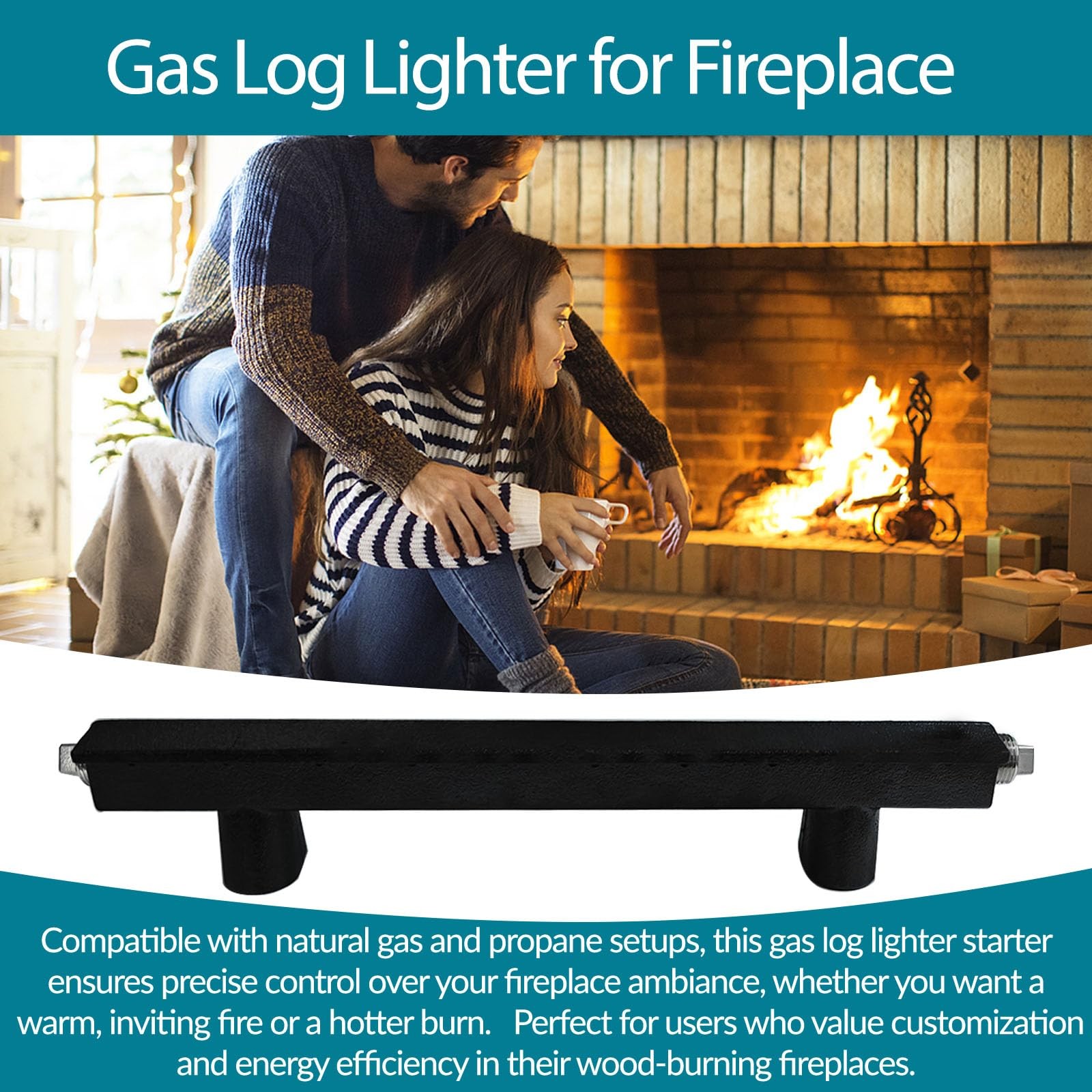 14" Cast Iron Gas Log Lighter Burner Natural Gas Fireplace Igniter Kit