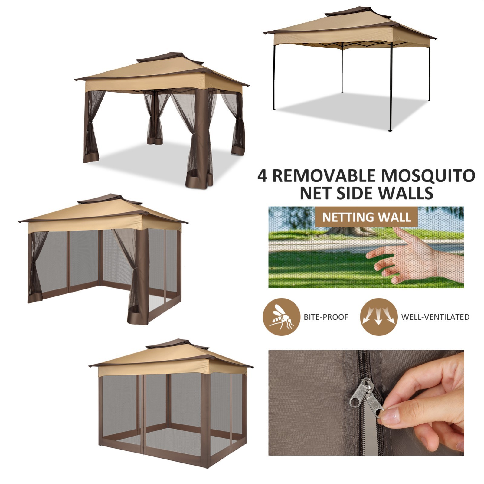 11x11FT Patio Gazebo with Mosquito Netting Outdoor Heavy Duty Party Canopy Tent