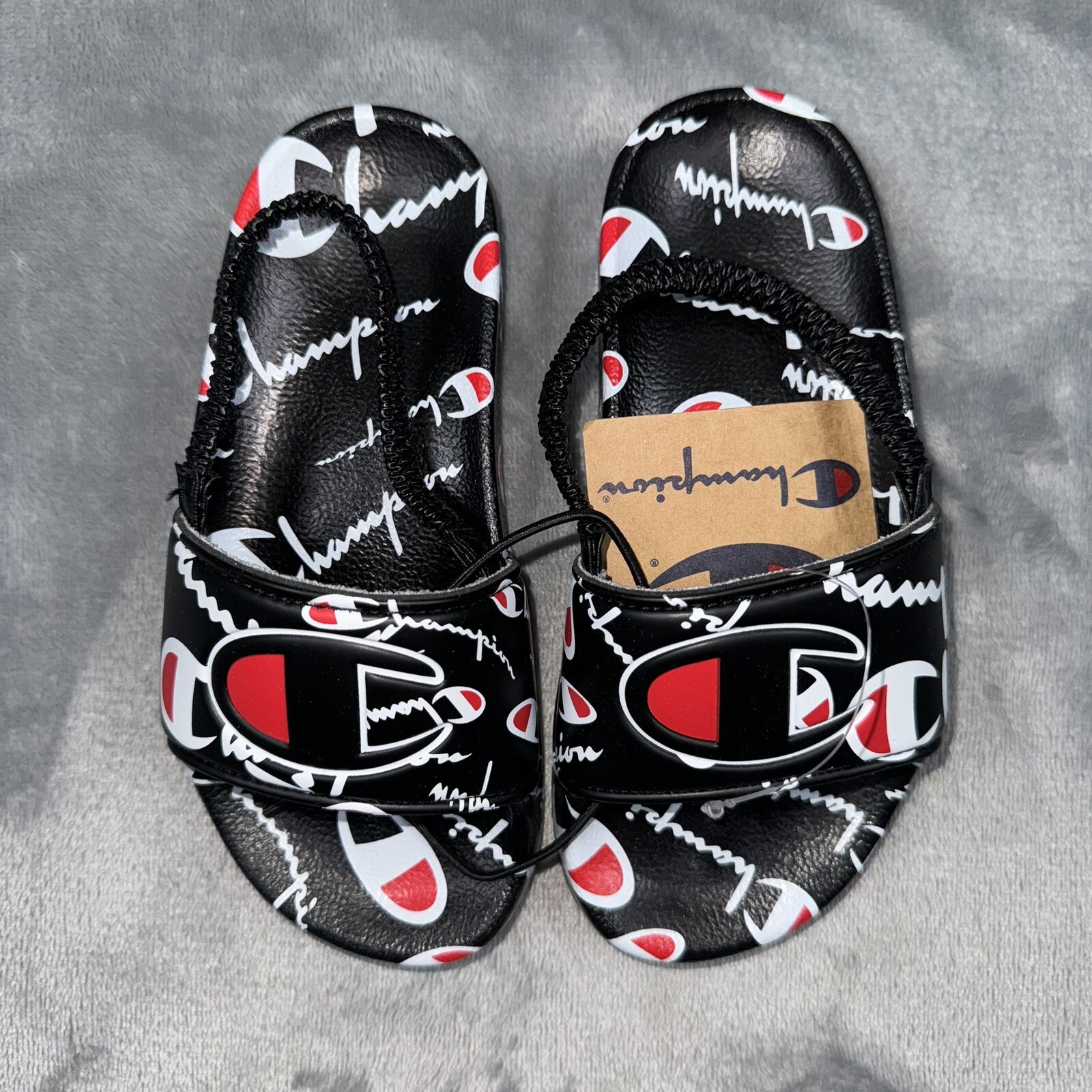 Champion IPO Warped Slides Black Red White CP101071T Toddler NWOB