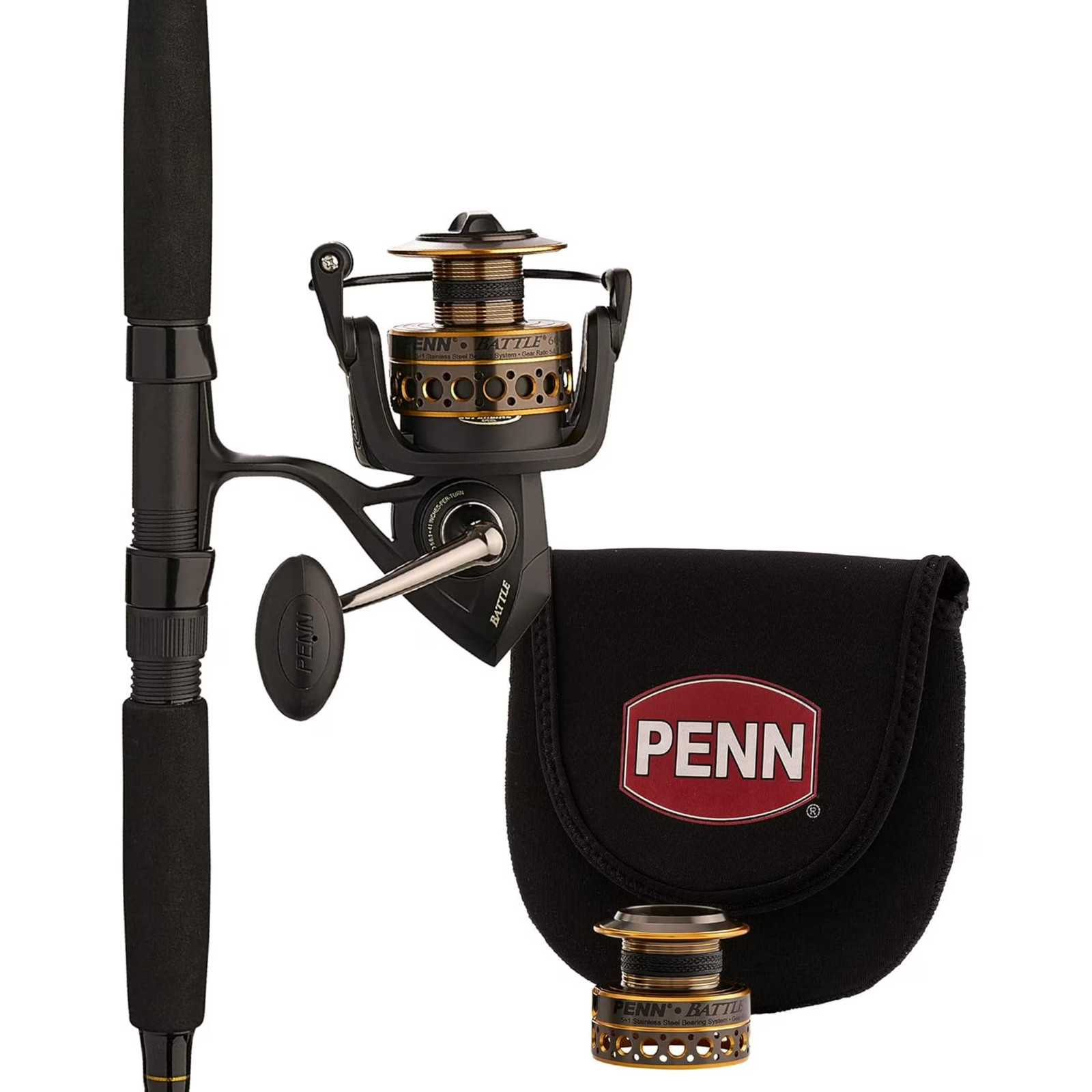 PENN 7' Battle Spinning Fishing Rod and Reel Combo Kit, Size 5000 Reel with Cove