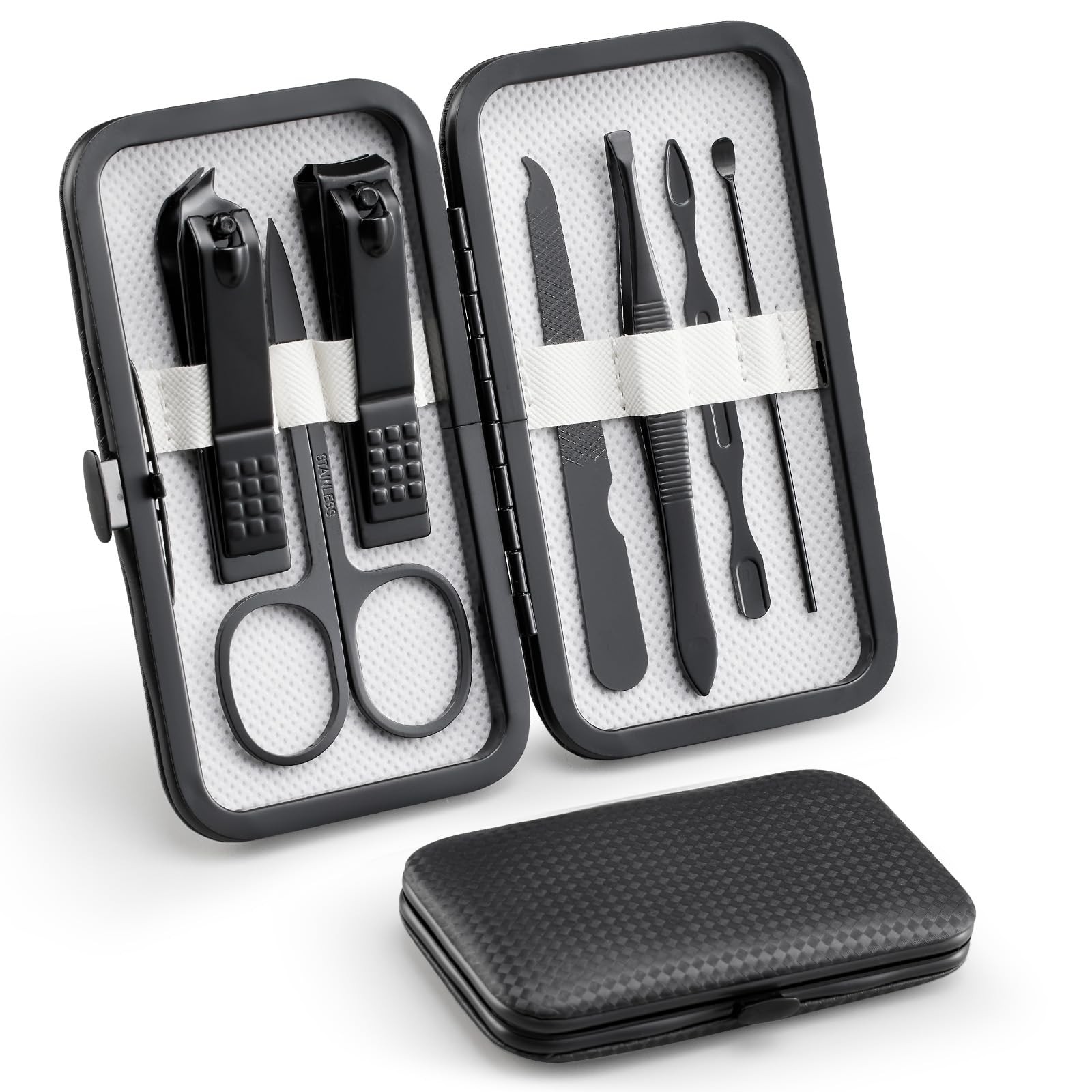 Premium Manicure Set, 7 in 1 Nail Clipper Finger & Toe Black and white