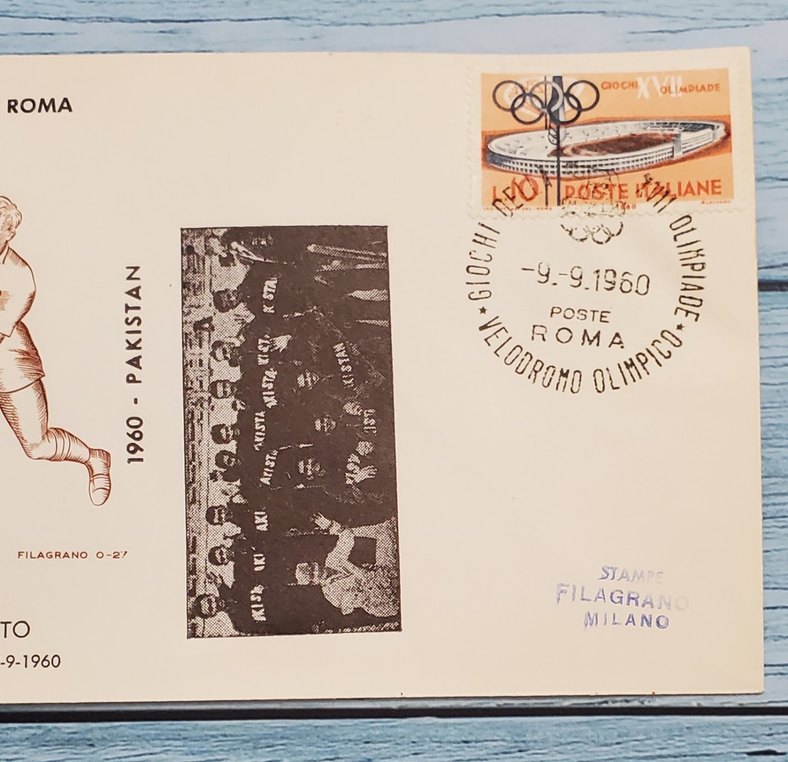 Rome Olympics Pakistan Field Hockey Team 1960 Filagrano Gold Medal Cachet Cover