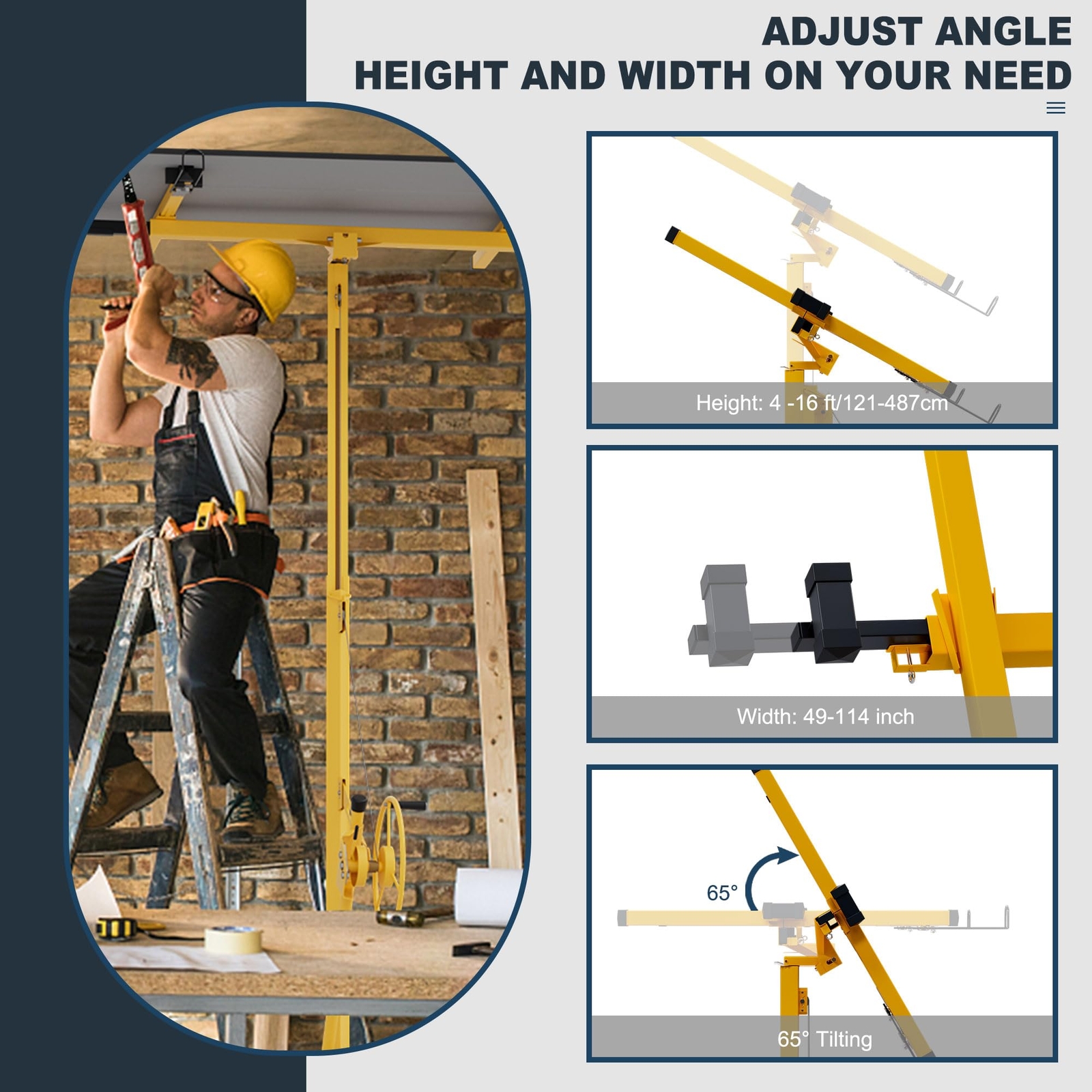 16FT Drywall Lift,150LB Heavy Duty Drywall Rolling Lifter Panel W/Adjustable Arm