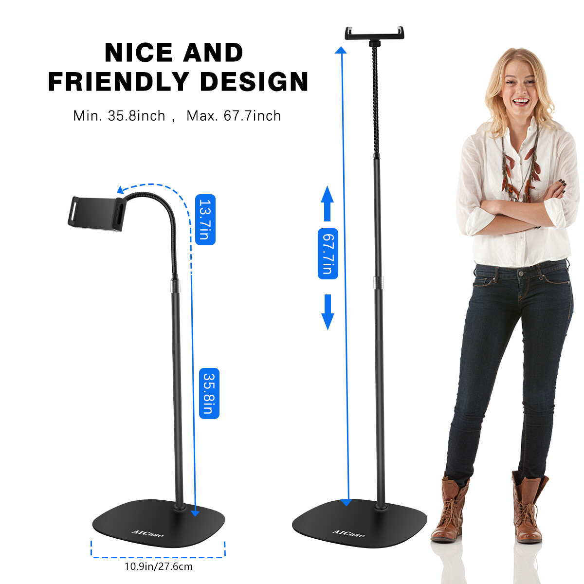360° Adjustable Height Cell Phone Tablet iPad Gooseneck Holder Mount Floor Stand