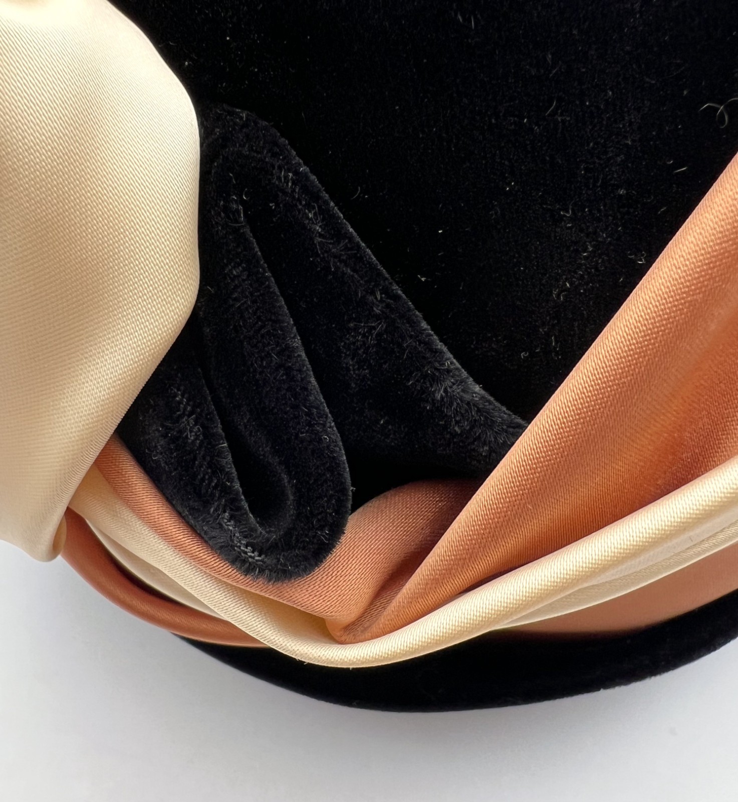 Vintage Shari Creations Turban Hat Black Velvet Cream Copper Satin USA Union