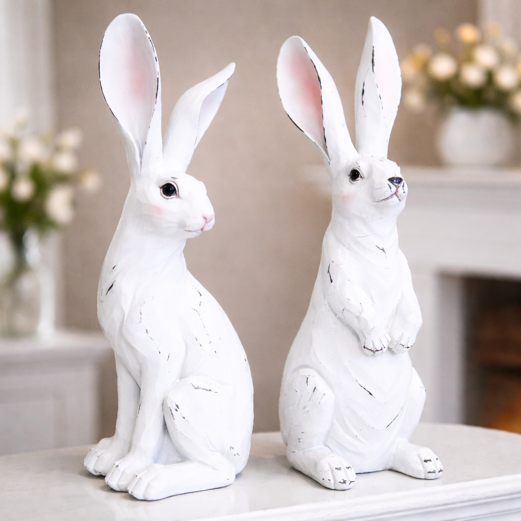 White Ceramic Easter Bunny Figurine Rabbit Statue 14 Inch Farmhouse 1 PCs RANDOM