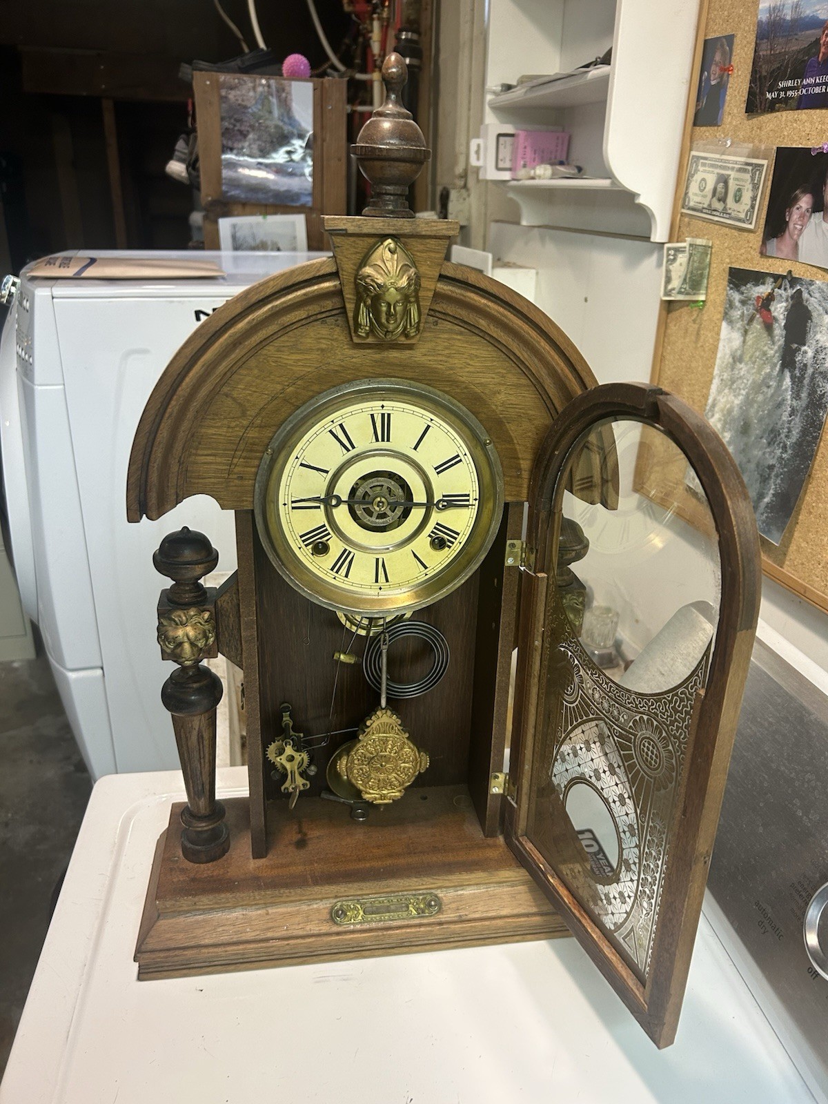 Antique Clock Face with Gold Filigree Pedestal Mount