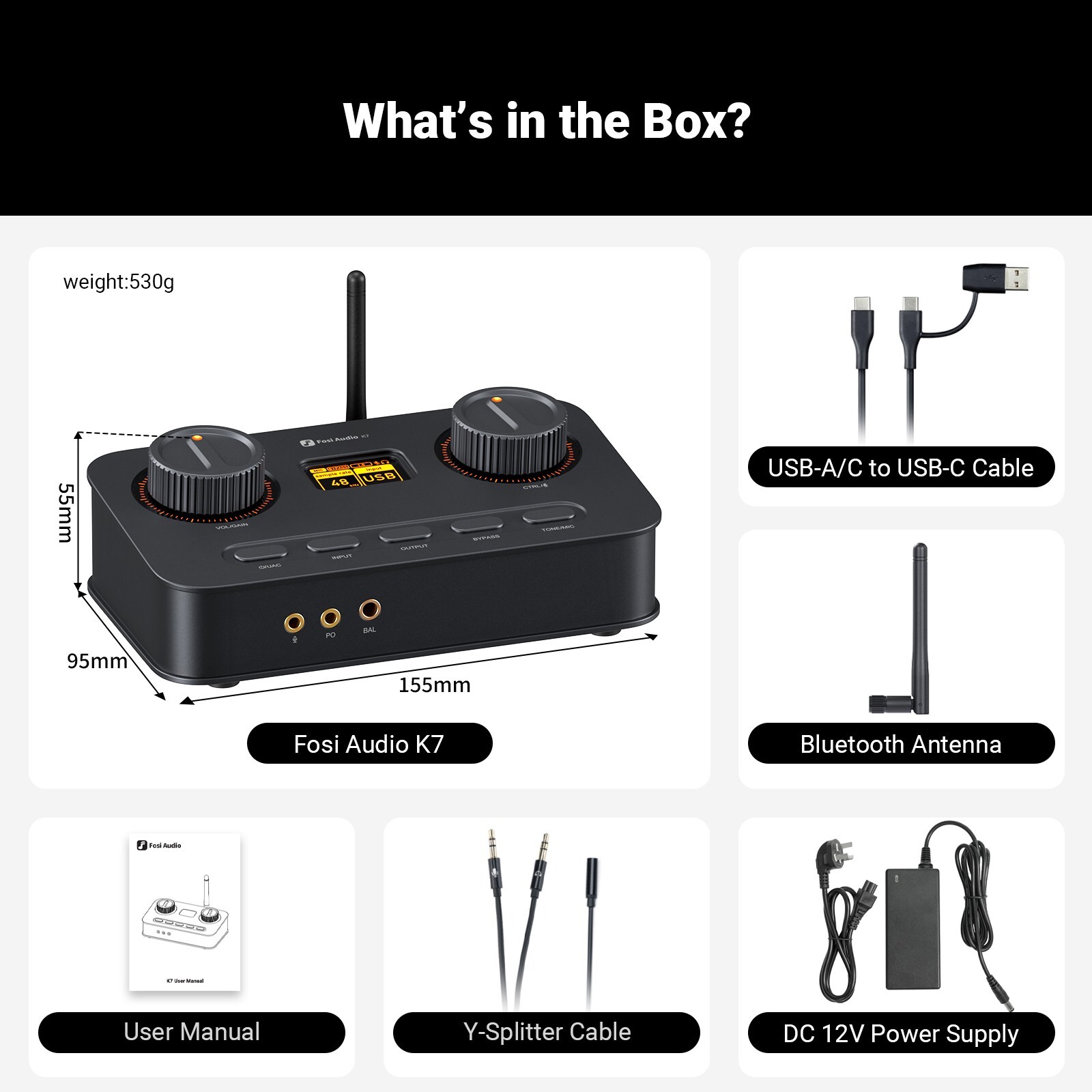 Fosi Audio K7 DAC Headphone Amp Desktop USB C Digital to Analog (Refurbished)