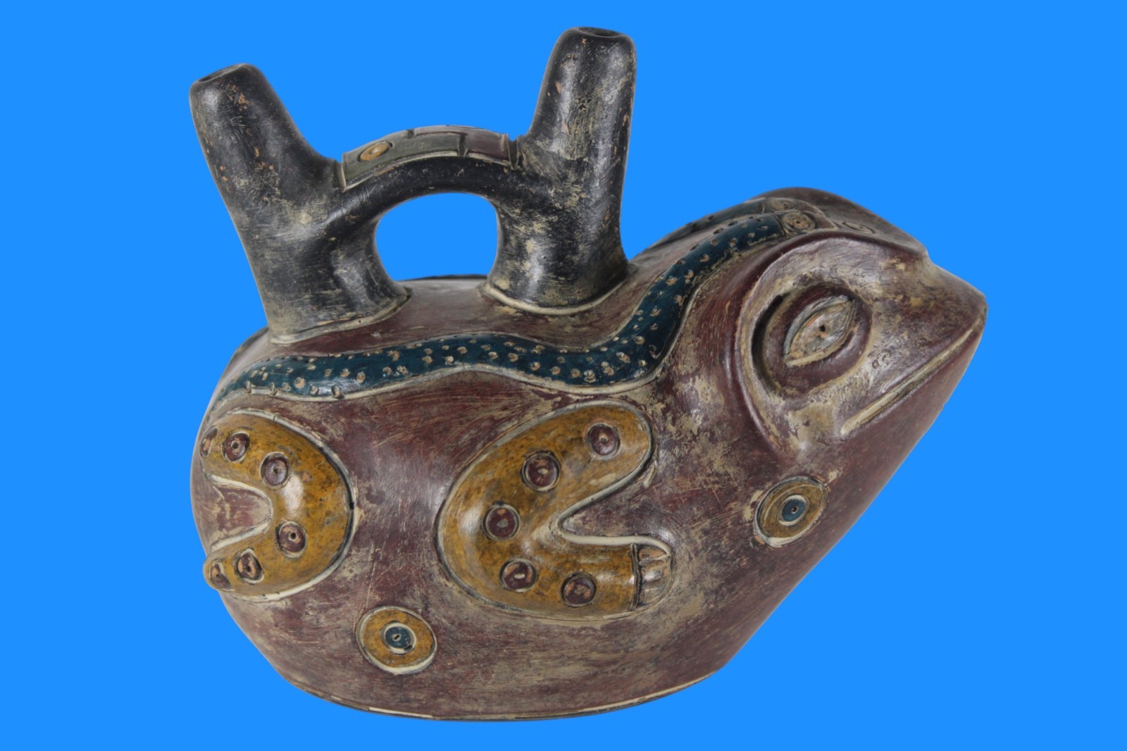 Museum Replica of a Pre Columbian Paracas Artifact Peru Frog Stirrup Vessel 09