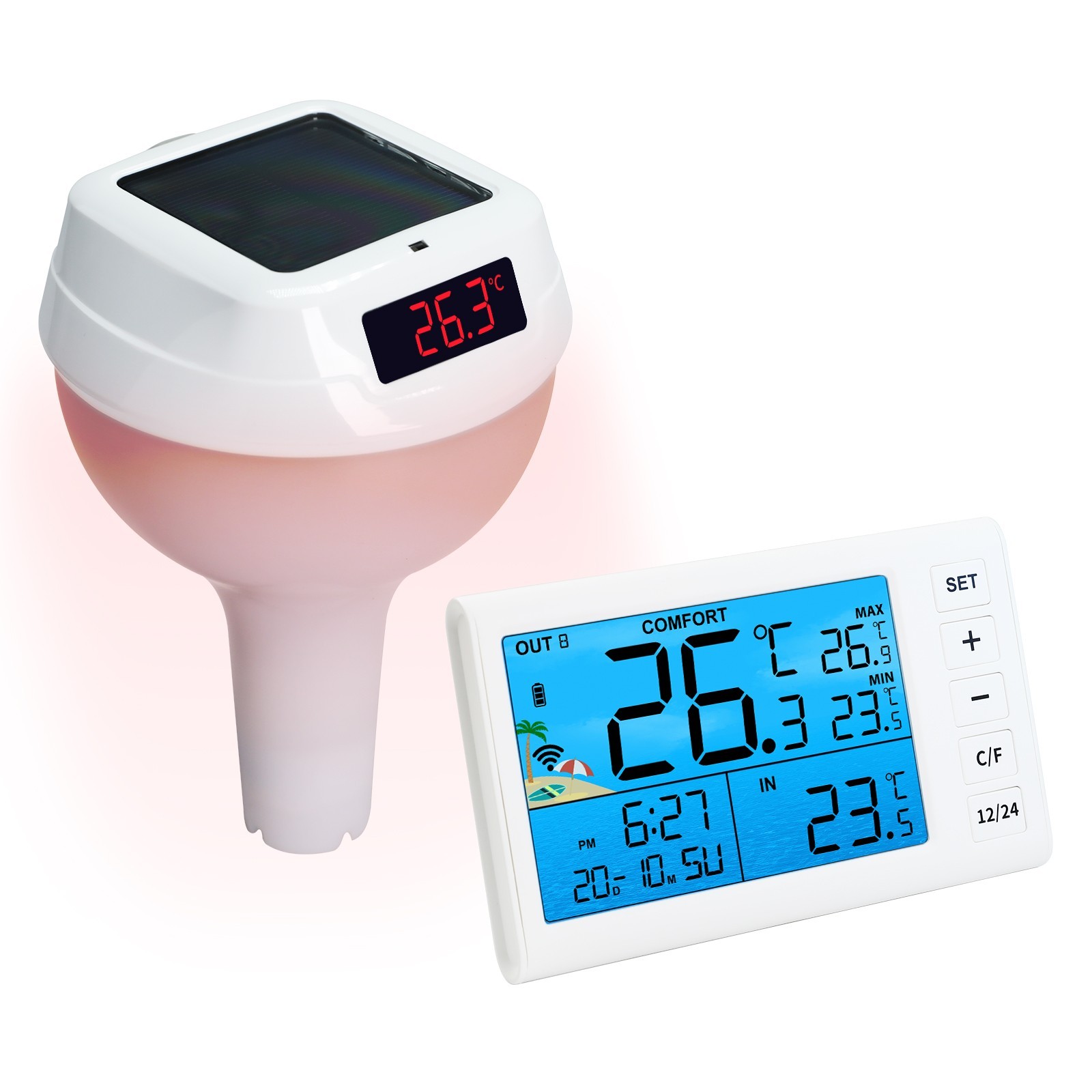 ILTH-517 Wireless Solar Pool Thermometer RGB Lights IP68 Floating Gauge for Pool