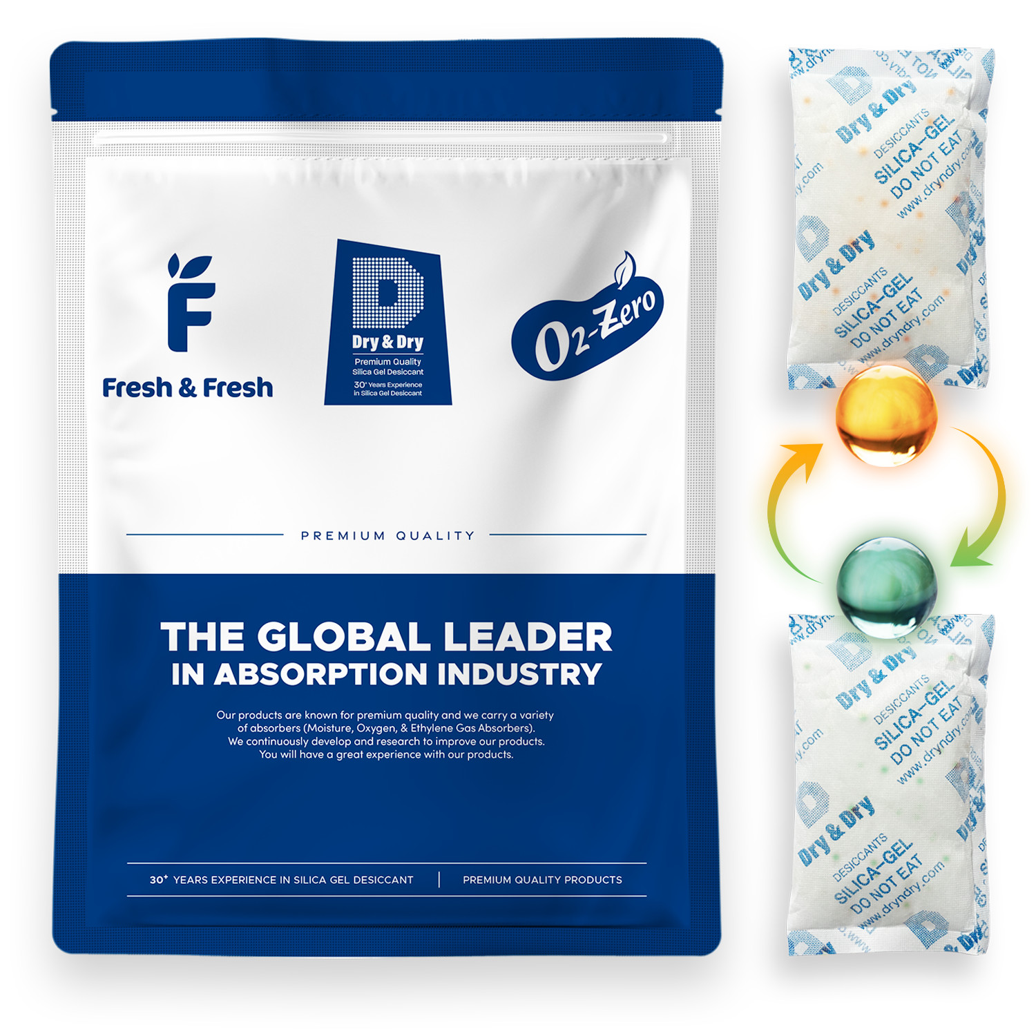 100 gram X 10 PK "Dry & Dry" Food Grade Orange Indicating Silica Gel Packets