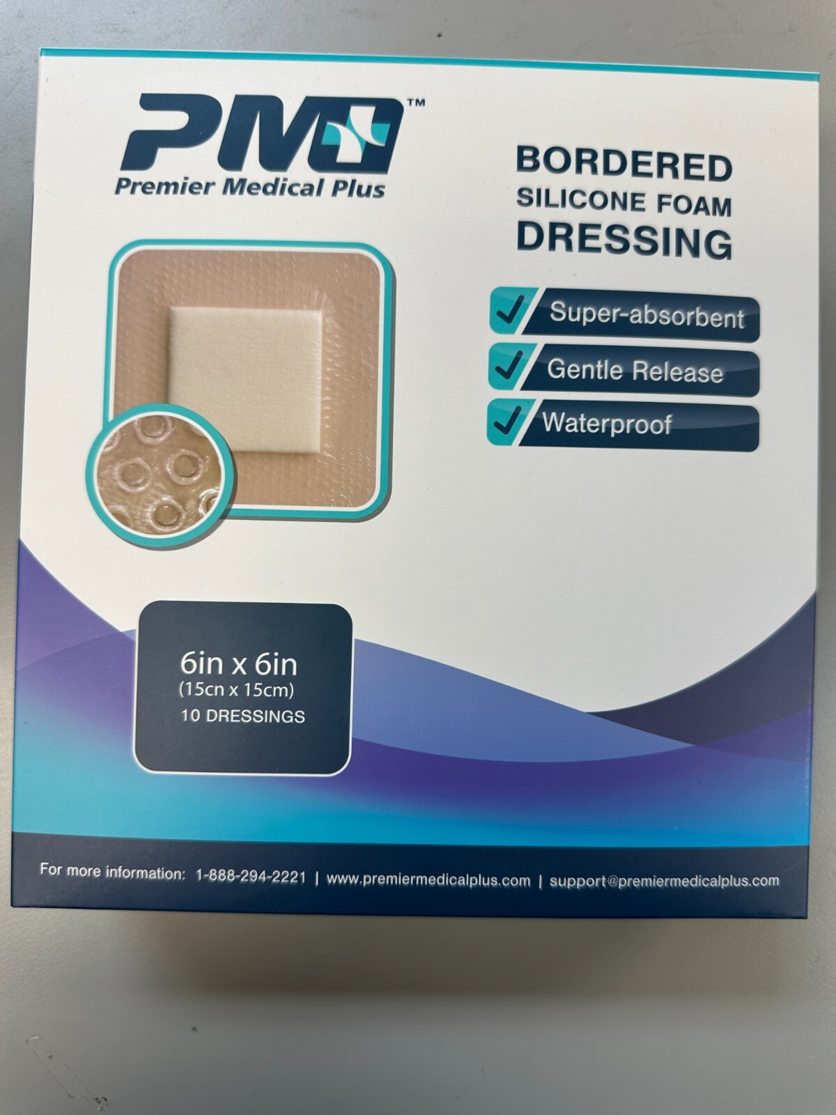 Premier Medical 6 x 6 Bordered Silicone Foam Wound Dressing 30 Count (3 x 10ct)