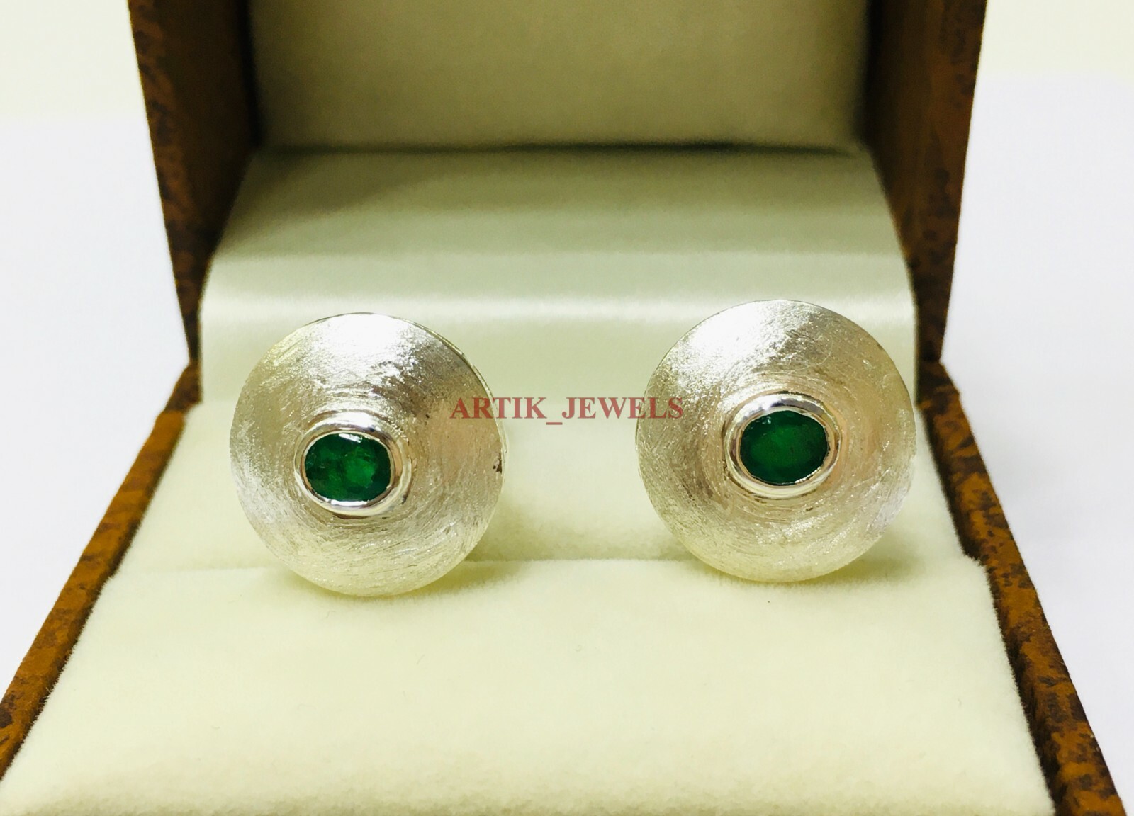 Natural Emerald Gemstone with 925 Sterling Silver Cufflink #2663