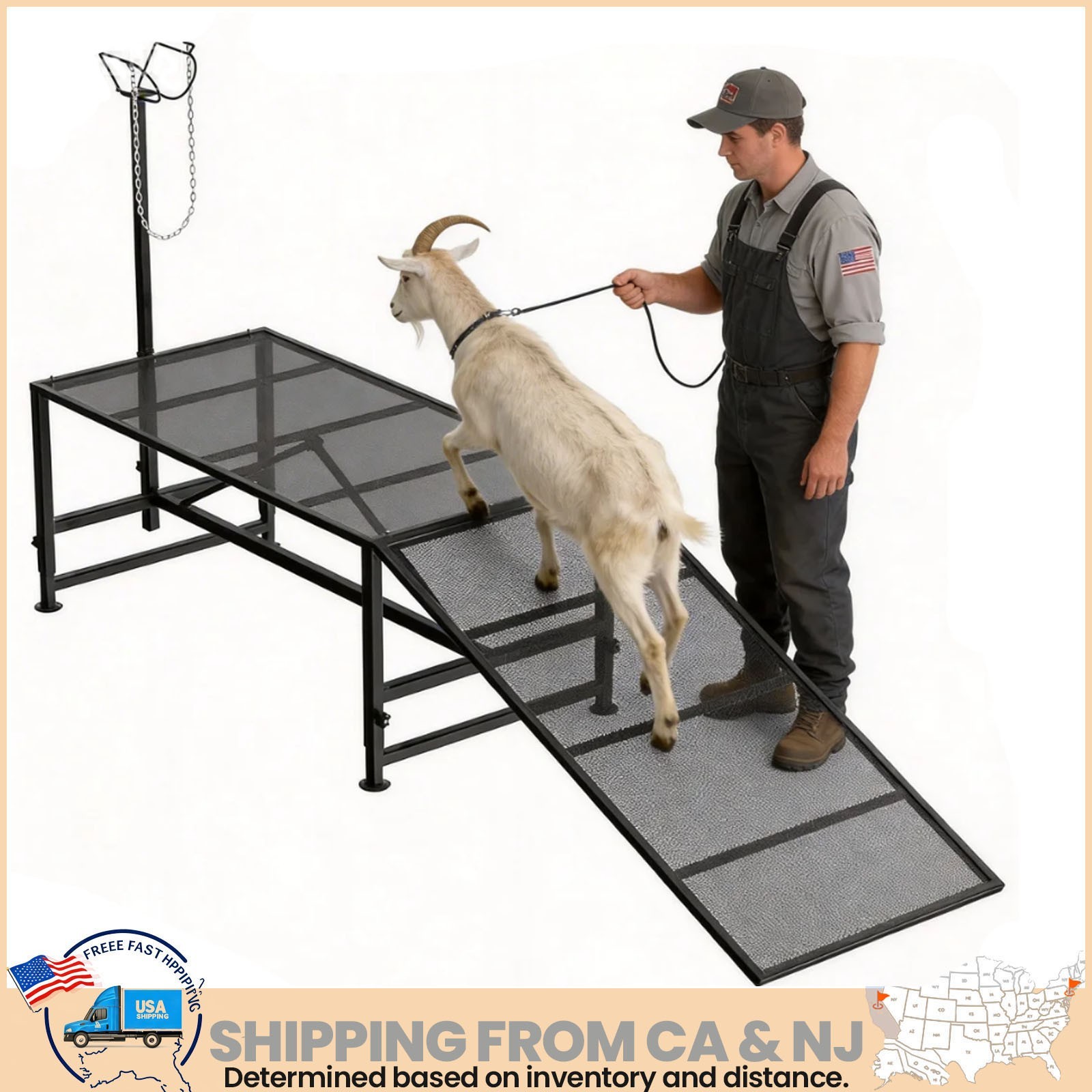 Livestock Stand Goat Trimming Stand with Ramp 21"-32" Height 47x23 in Tabletop