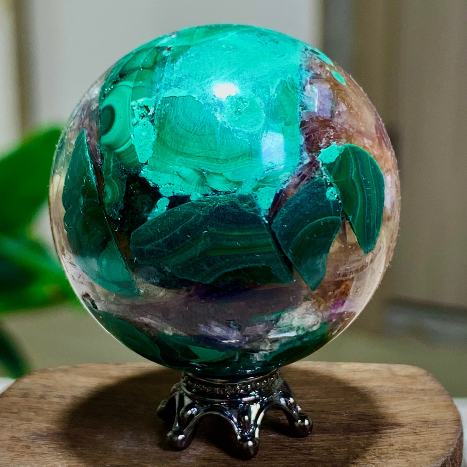 79G Newly discovered rare malachite purple mica symbiotic sphere restoration