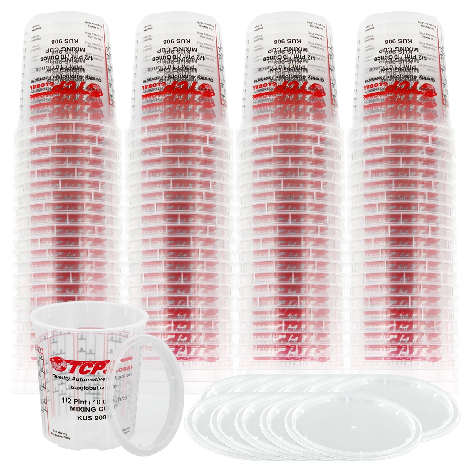 8-Ounce (1/2 Pint) Paint & Epoxy Mixing Cup Calibrated Ratios - 100 Cups/12 Lids