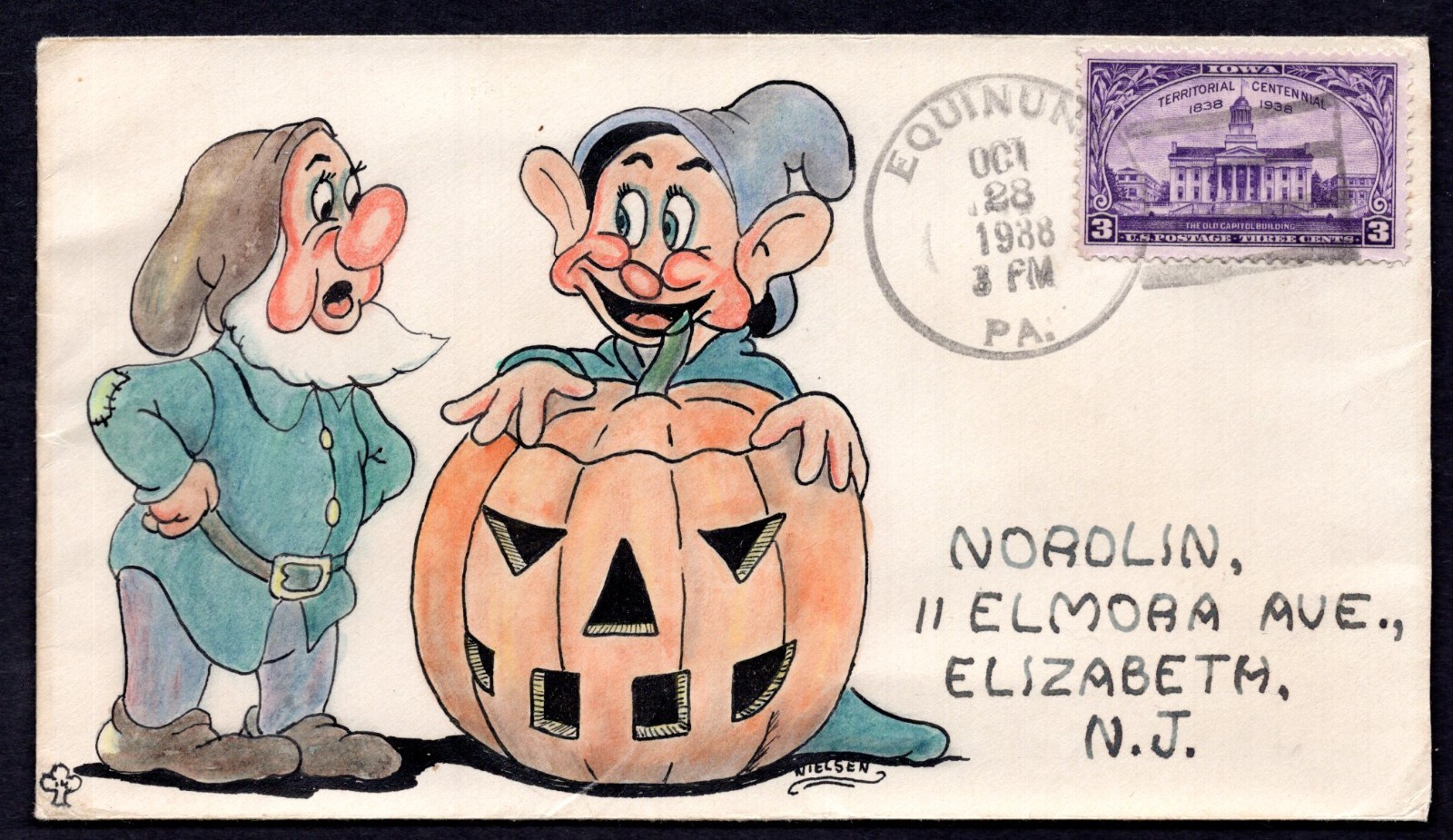 US 1938 HANDPAINTED ORIGINAL TWO OF DISNEY'S SEVEN DWARFS BY NIELSEN